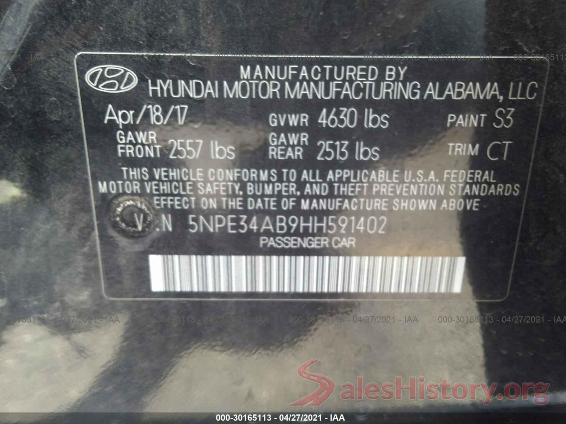 5NPE34AB9HH591402 2017 HYUNDAI SONATA