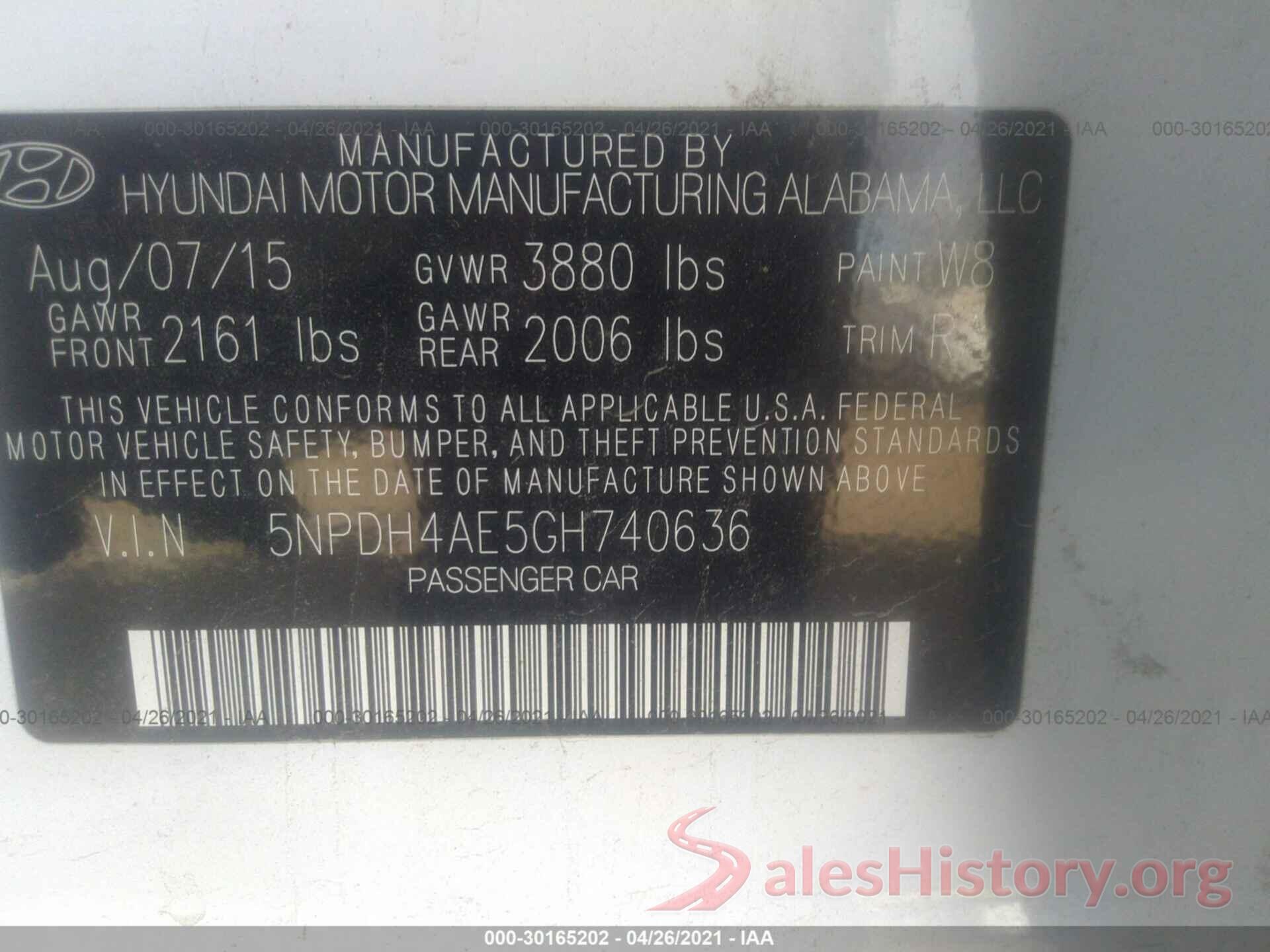 5NPDH4AE5GH740636 2016 HYUNDAI ELANTRA