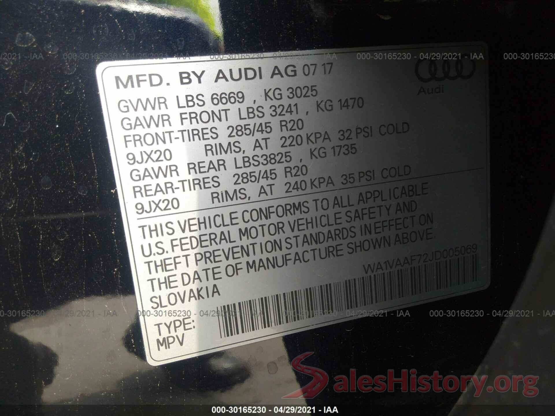 WA1VAAF72JD005069 2018 AUDI Q7