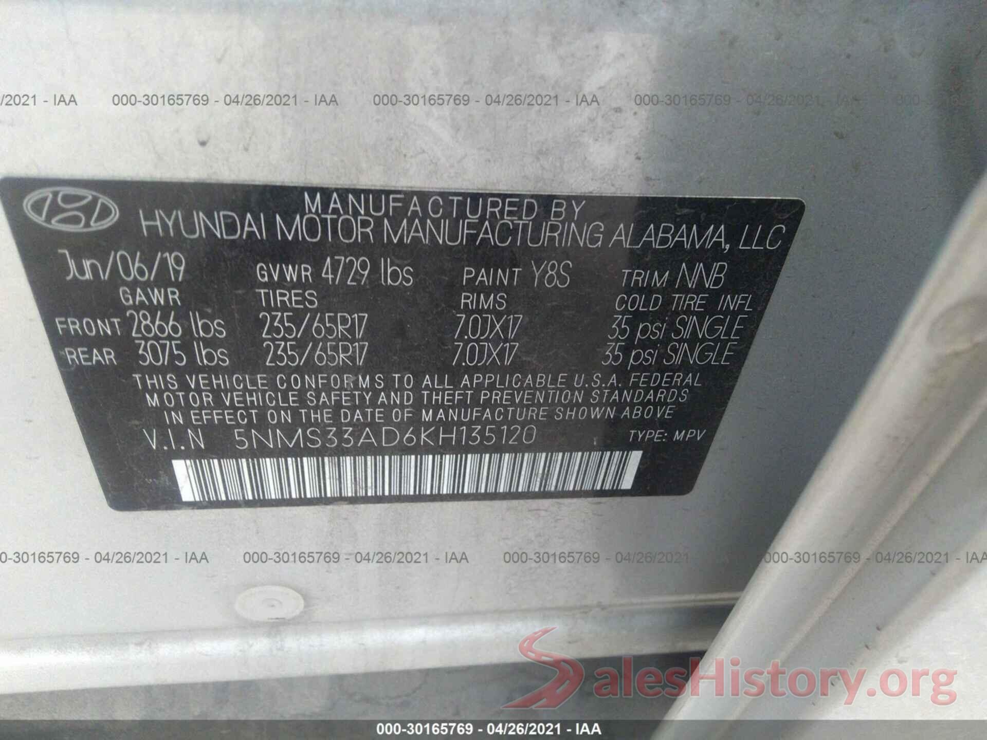 5NMS33AD6KH135120 2019 HYUNDAI SANTA FE