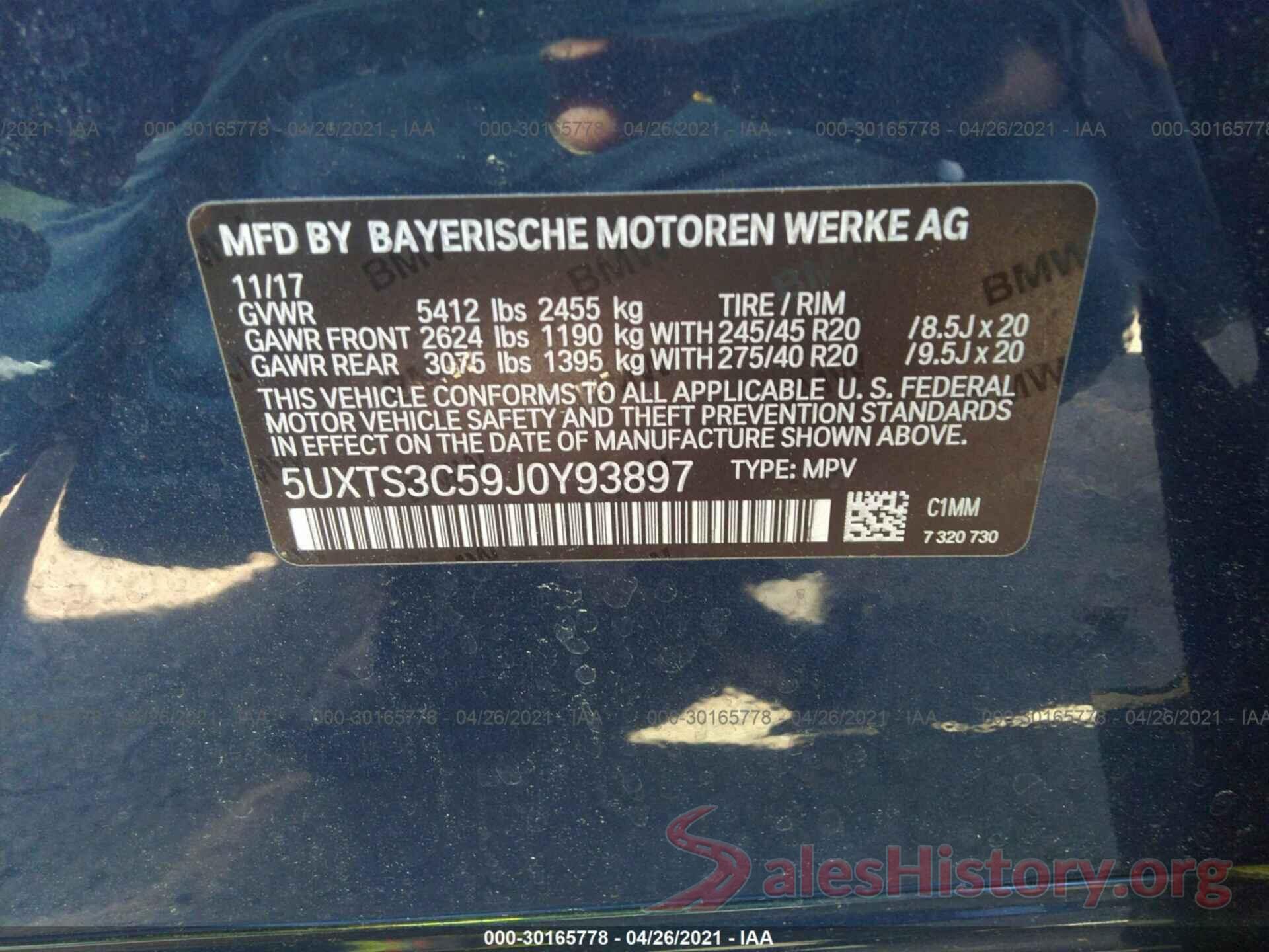 5UXTS3C59J0Y93897 2018 BMW X3