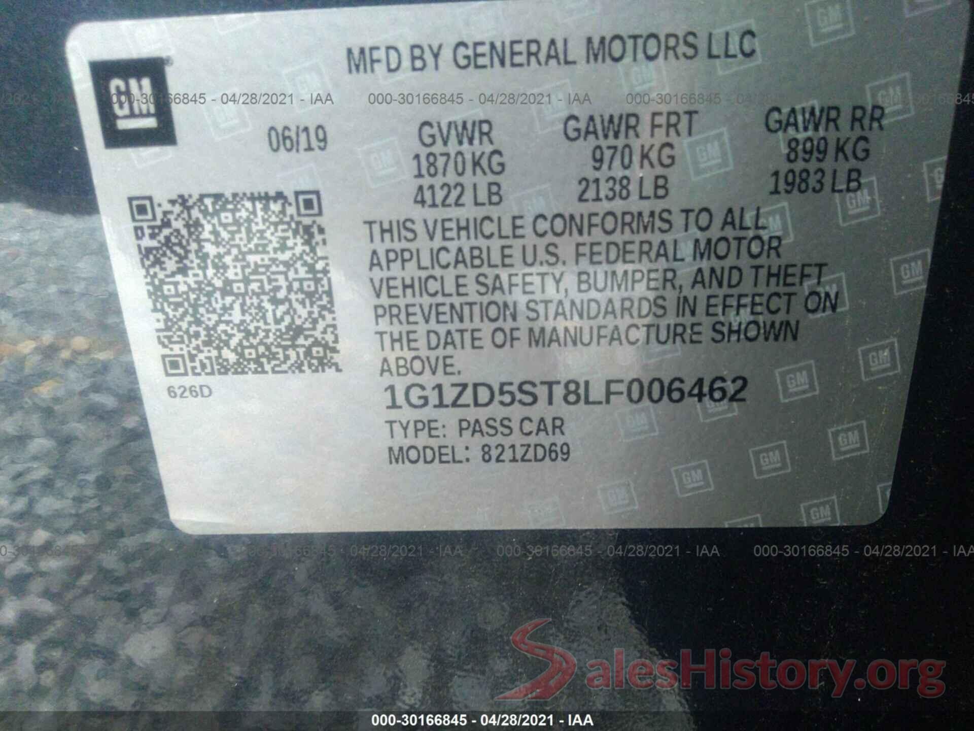 1G1ZD5ST8LF006462 2020 CHEVROLET MALIBU