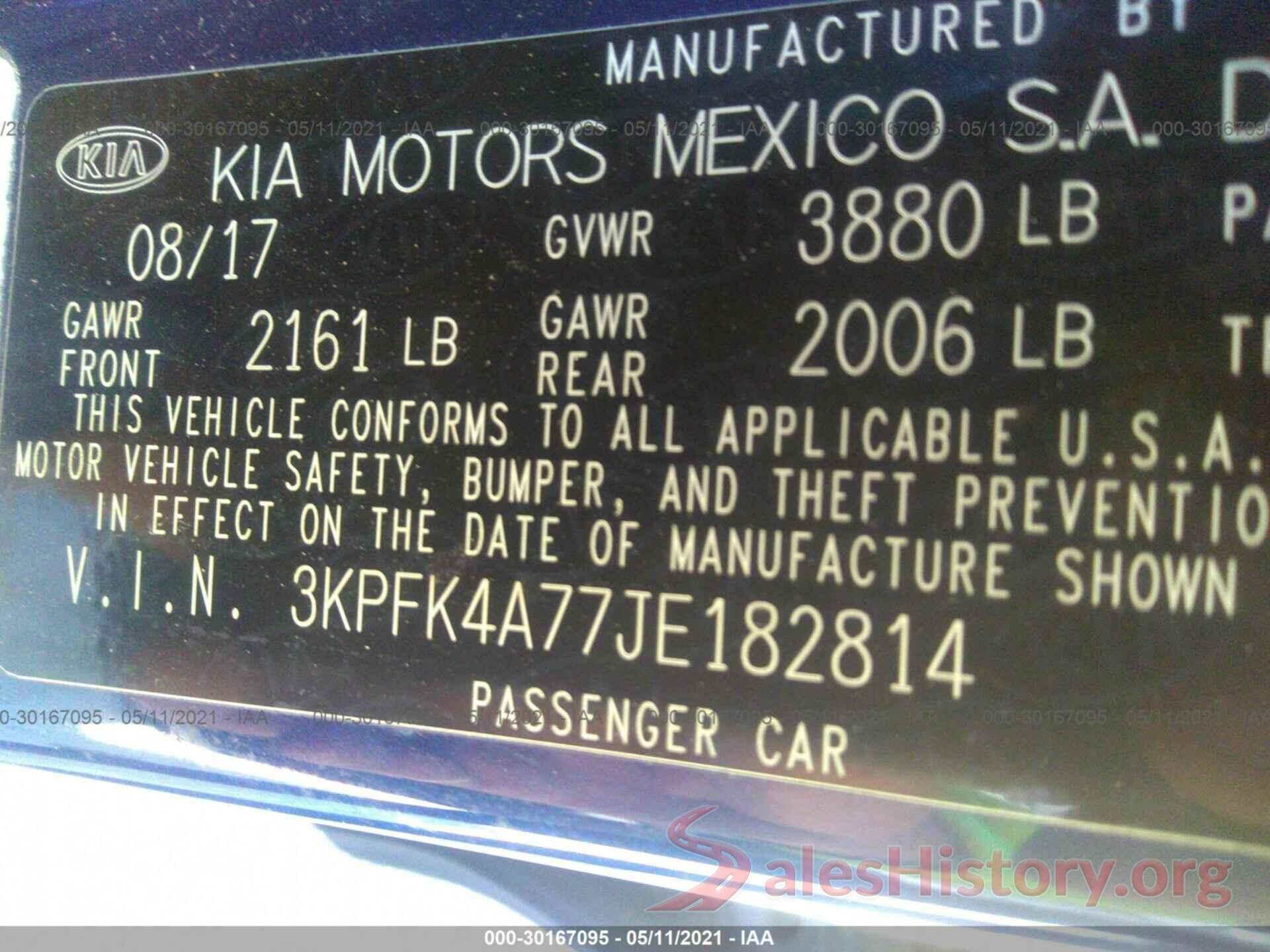 3KPFK4A77JE182814 2018 KIA FORTE