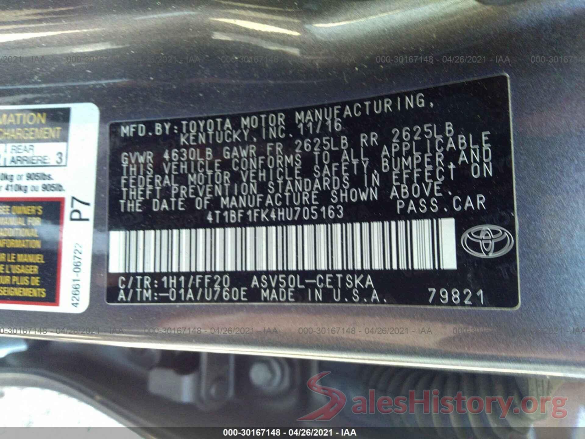 4T1BF1FK4HU705163 2017 TOYOTA CAMRY