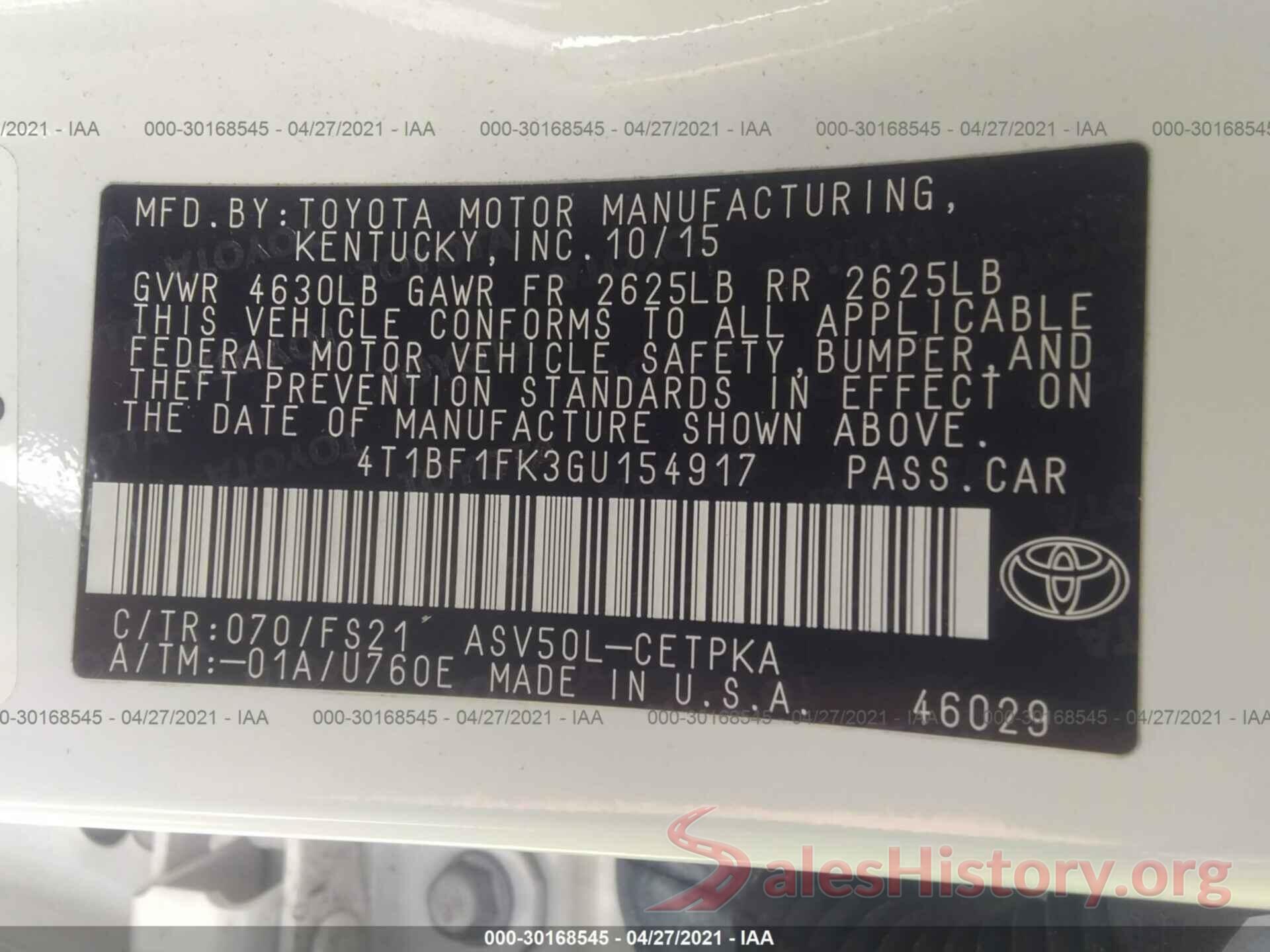 4T1BF1FK3GU154917 2016 TOYOTA CAMRY