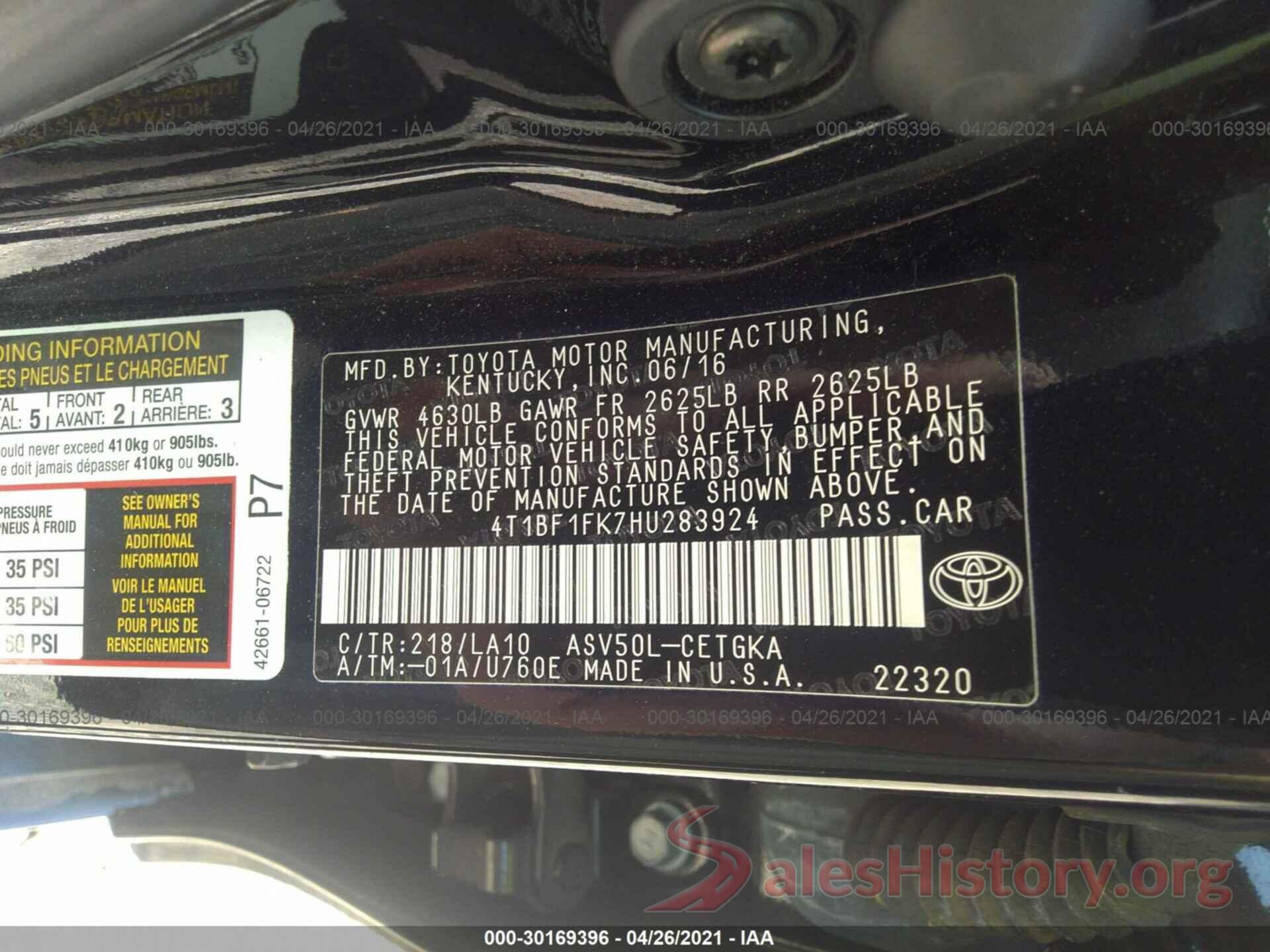 4T1BF1FK7HU283924 2017 TOYOTA CAMRY