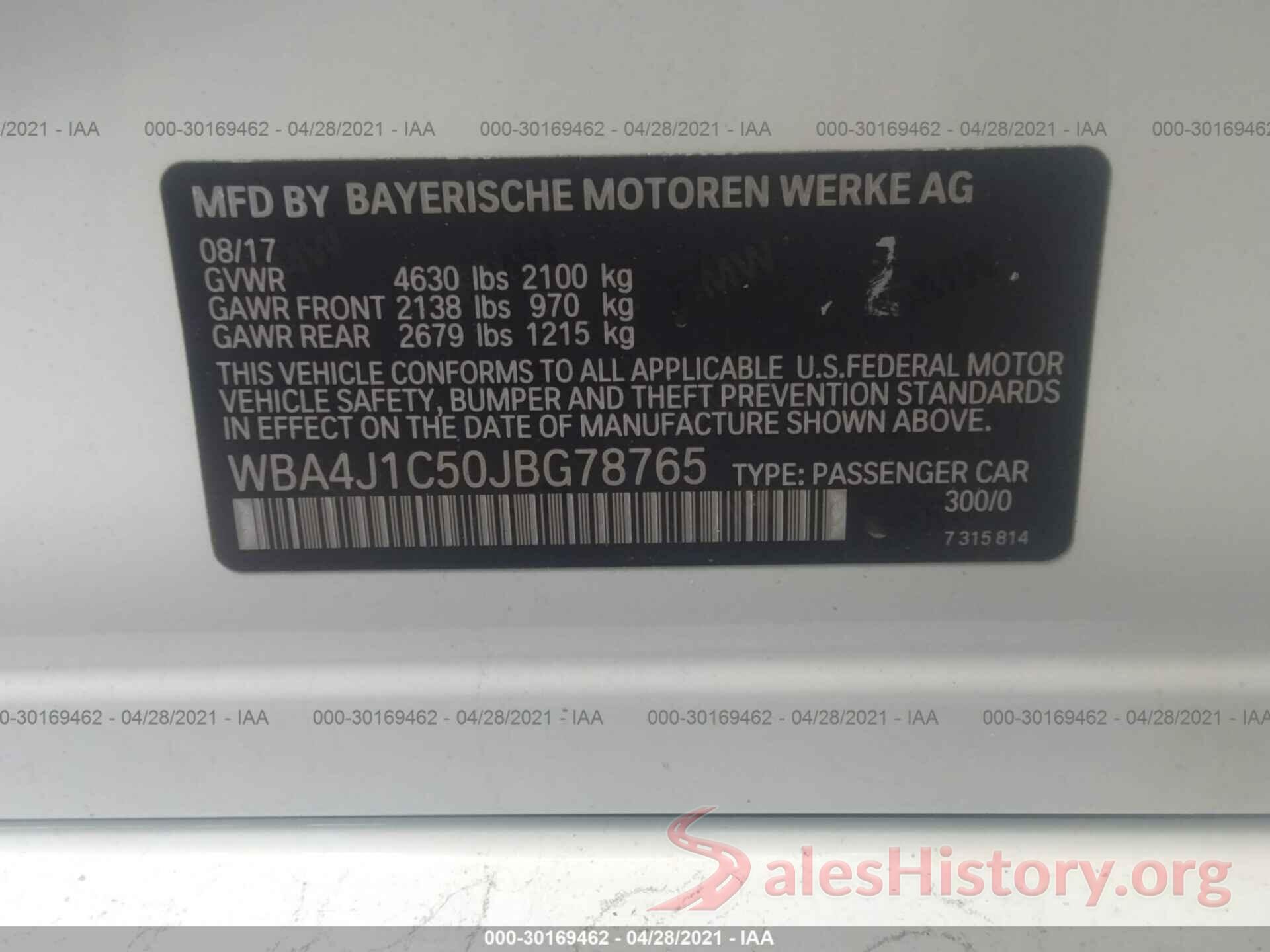 WBA4J1C50JBG78765 2018 BMW 4 SERIES