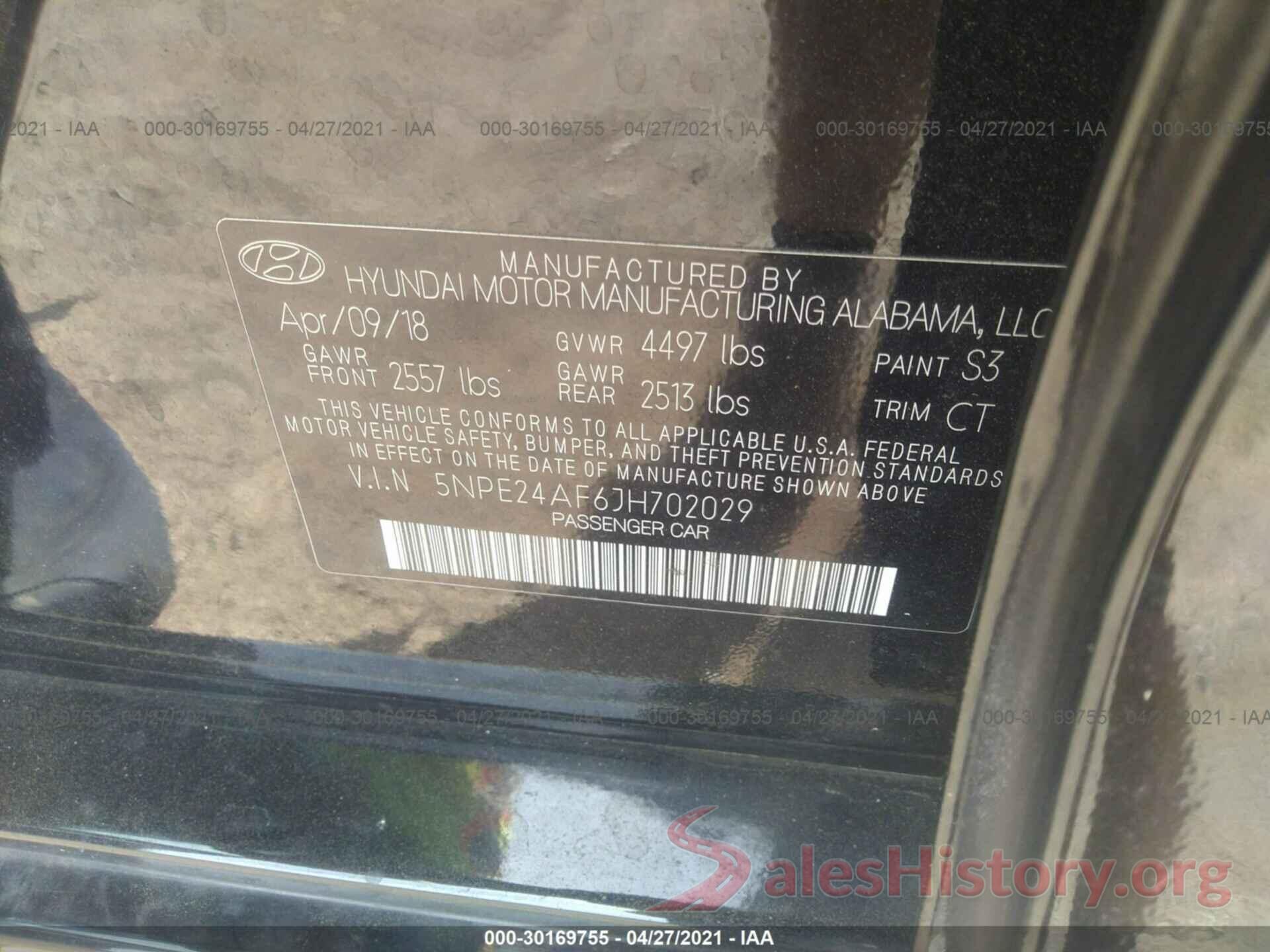 5NPE24AF6JH702029 2018 HYUNDAI SONATA