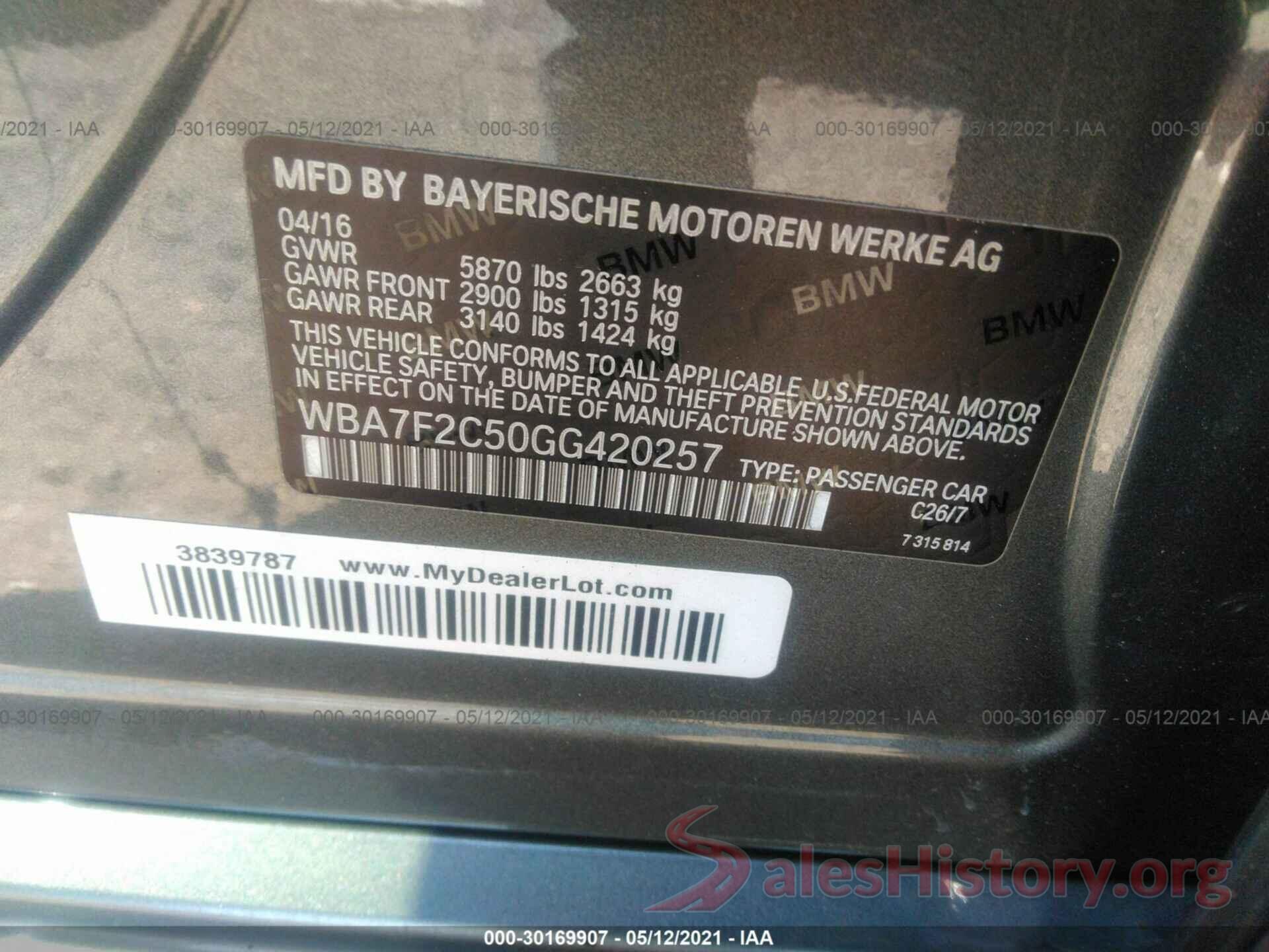 WBA7F2C50GG420257 2016 BMW 7 SERIES