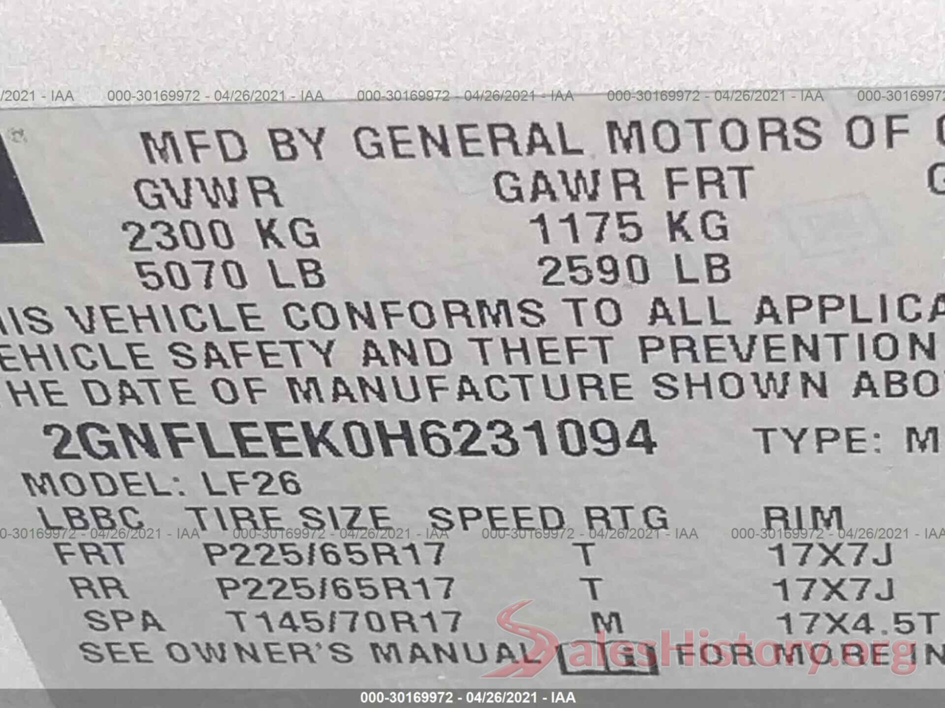 2GNFLEEK0H6231094 2017 CHEVROLET EQUINOX