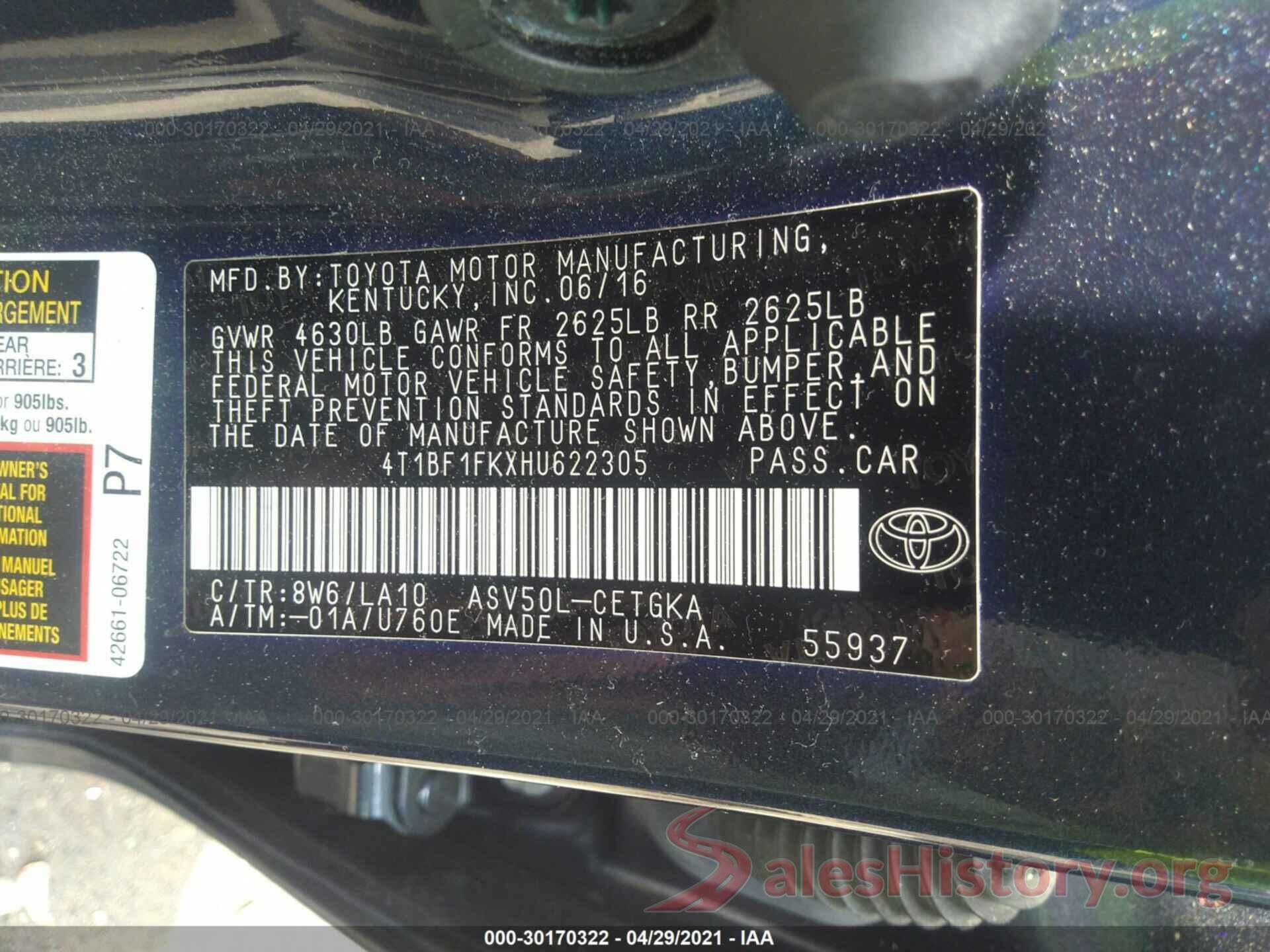 4T1BF1FKXHU622305 2017 TOYOTA CAMRY