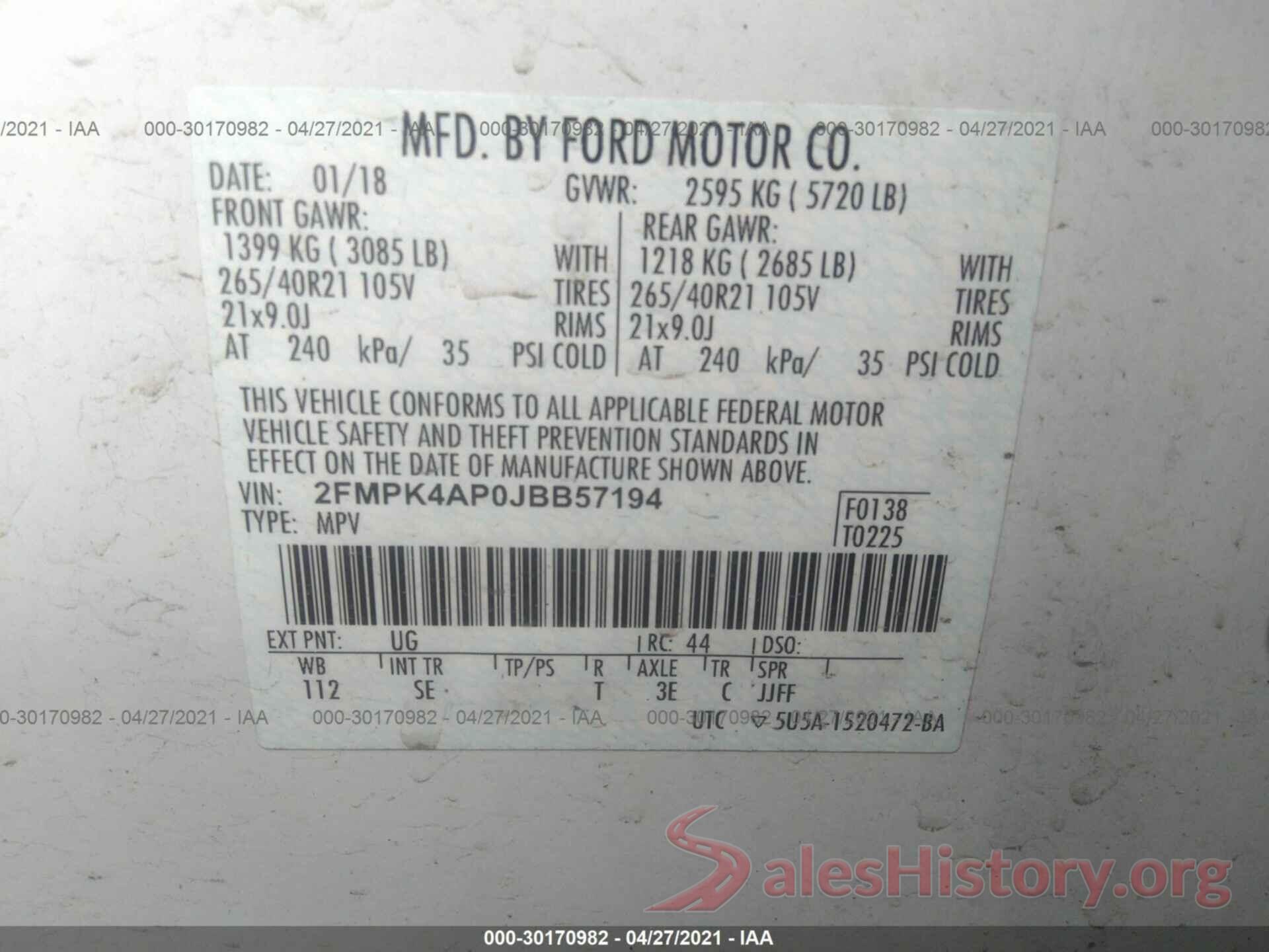 2FMPK4AP0JBB57194 2018 FORD EDGE