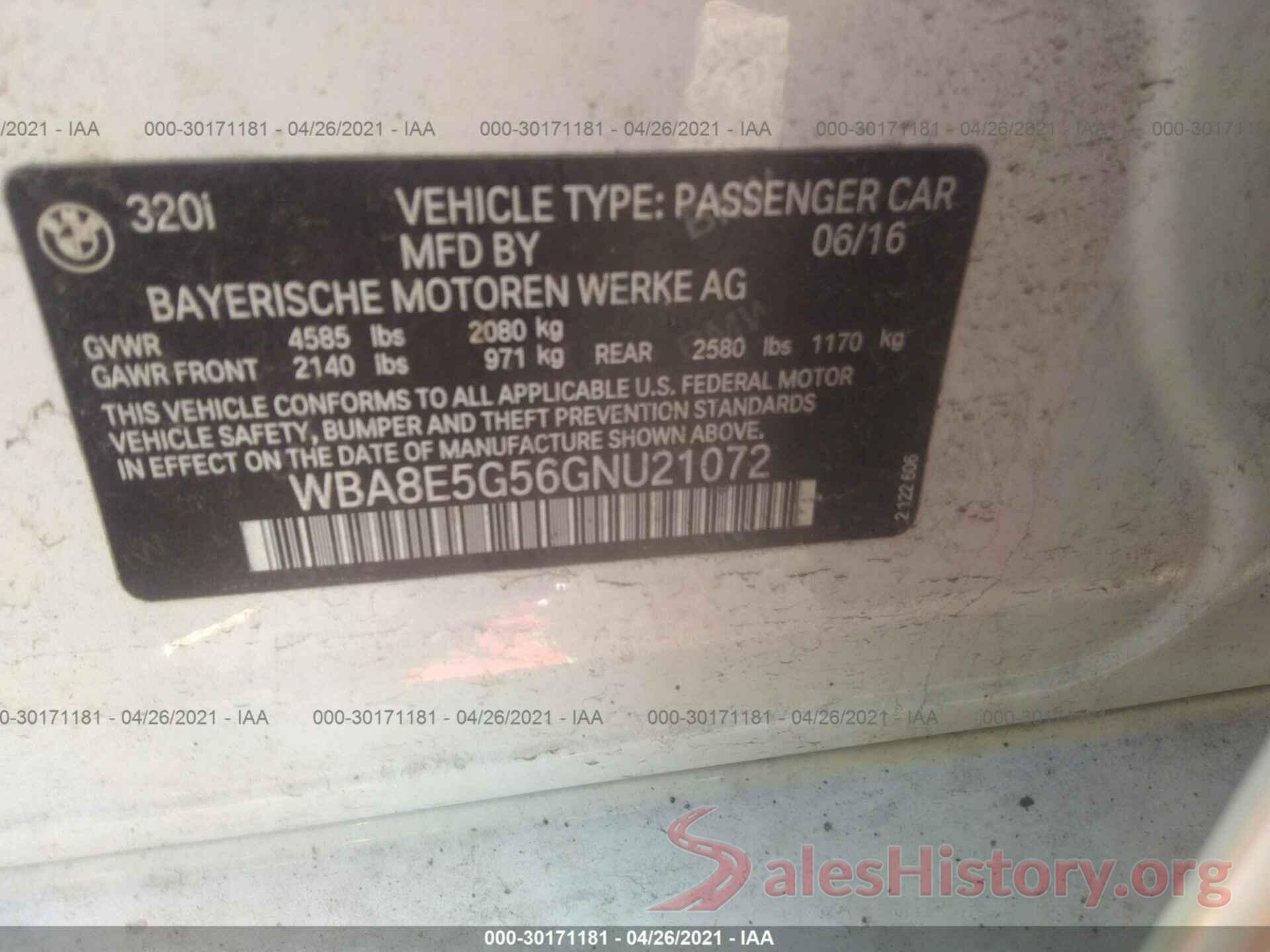 WBA8E5G56GNU21072 2016 BMW 3 SERIES