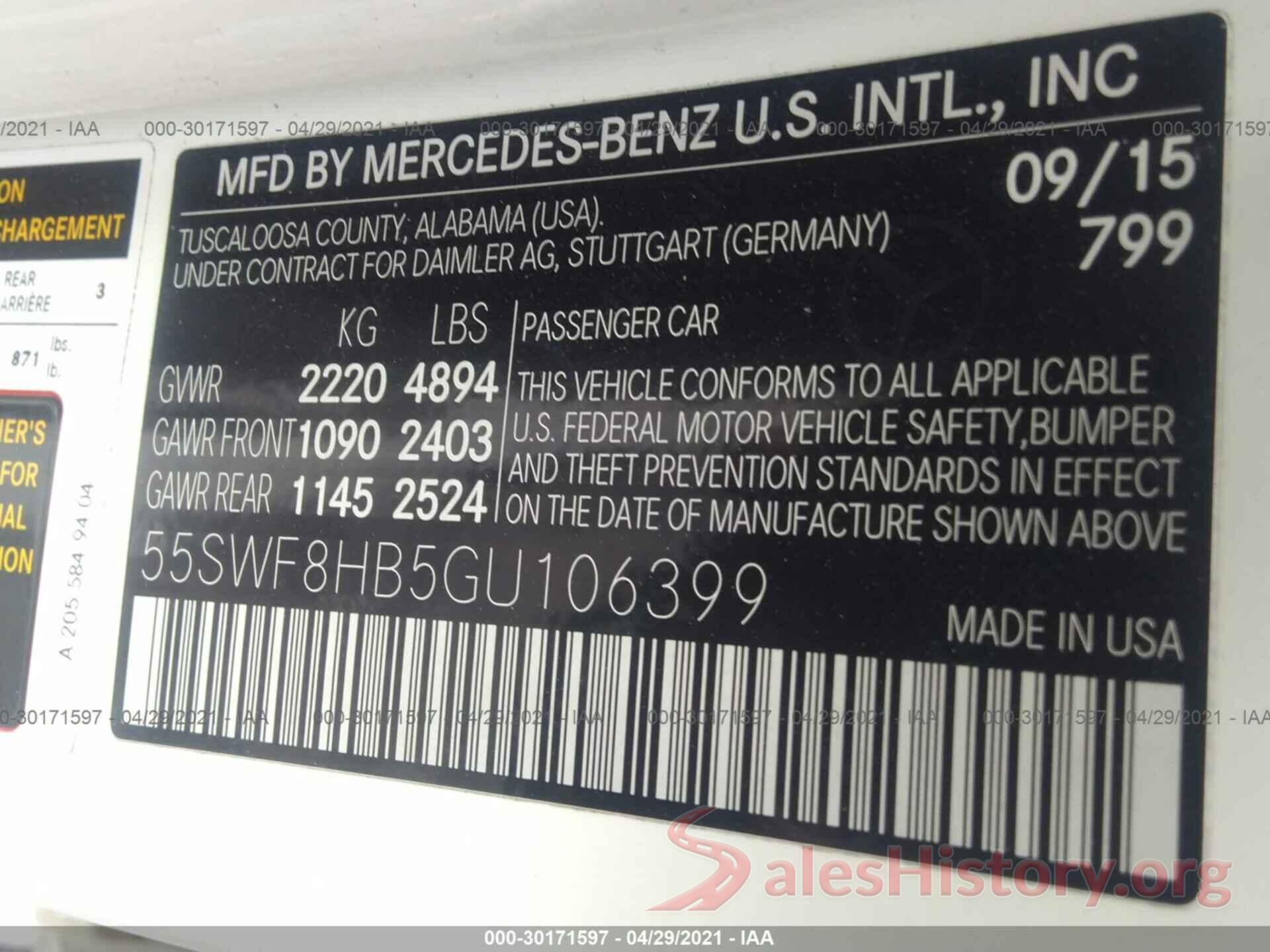 55SWF8HB5GU106399 2016 MERCEDES-BENZ C-CLASS