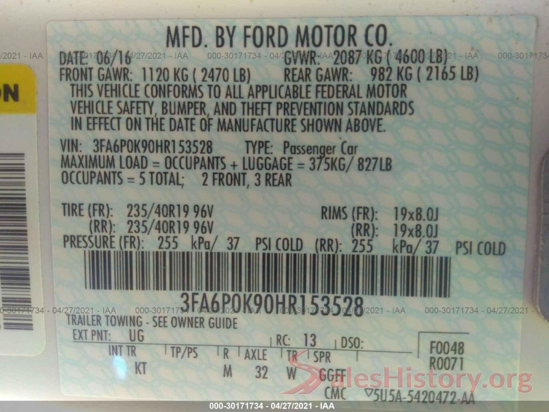 3FA6P0K90HR153528 2017 FORD FUSION