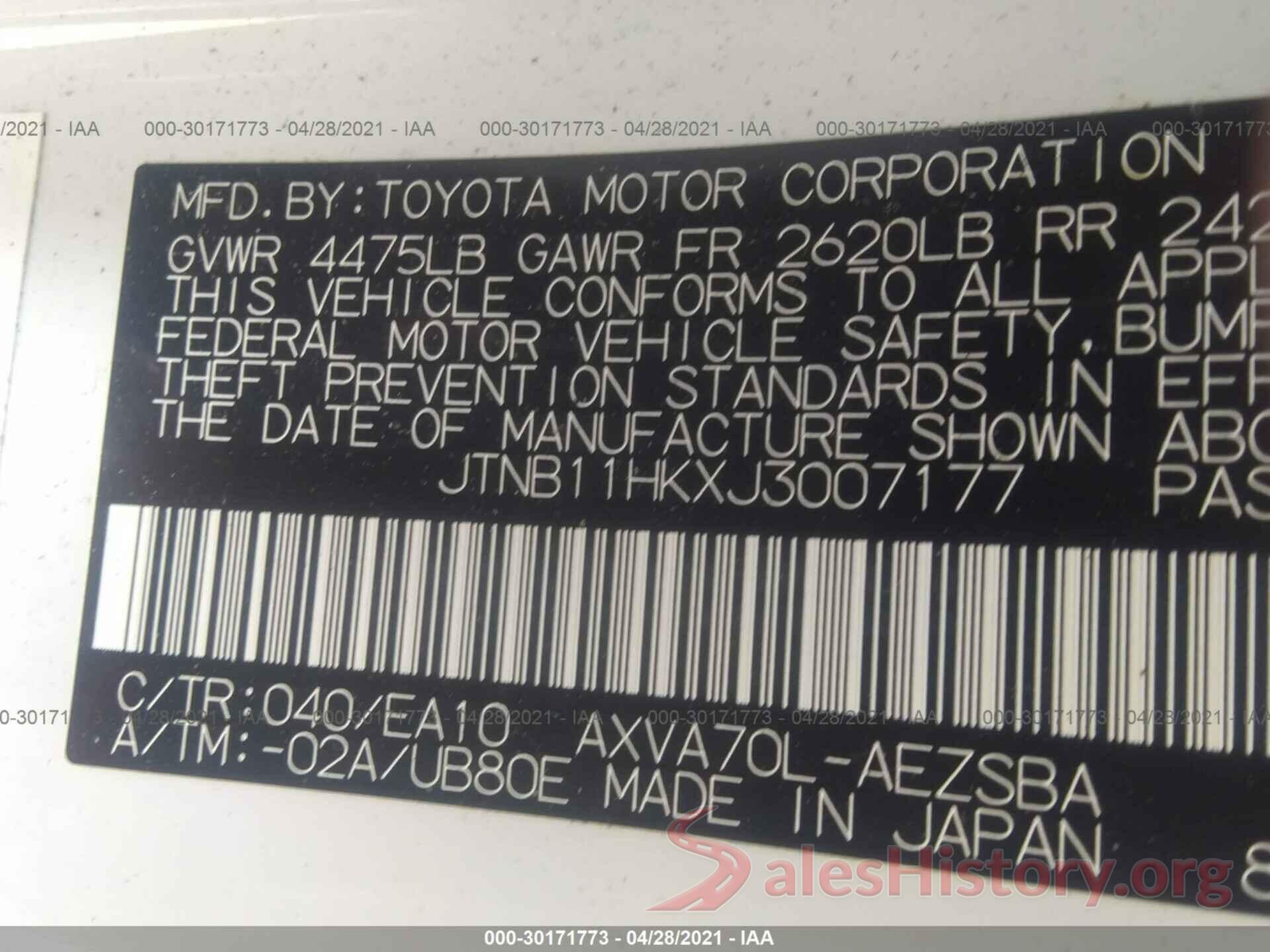 JTNB11HKXJ3007177 2018 TOYOTA CAMRY