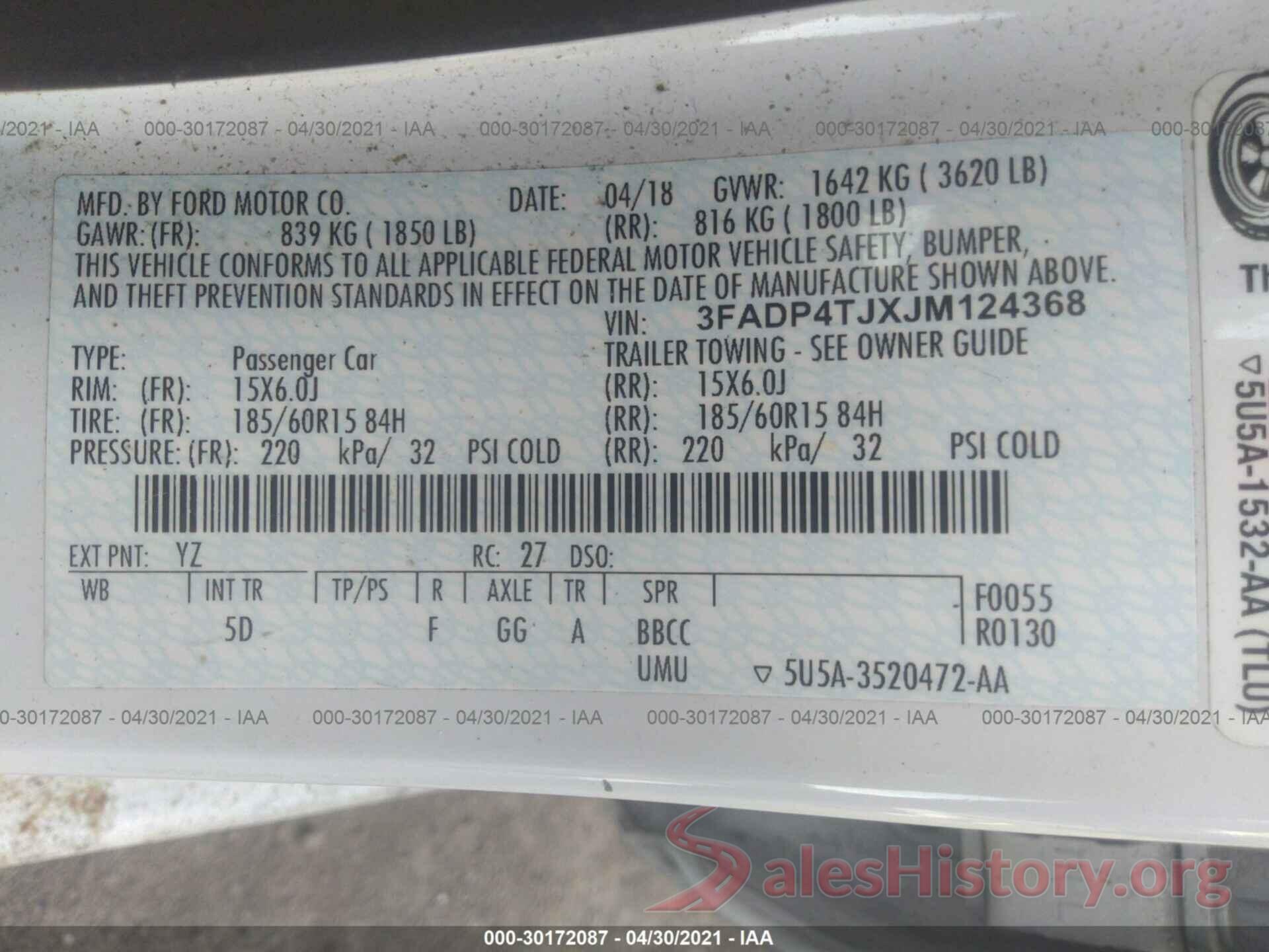 3FADP4TJXJM124368 2018 FORD FIESTA