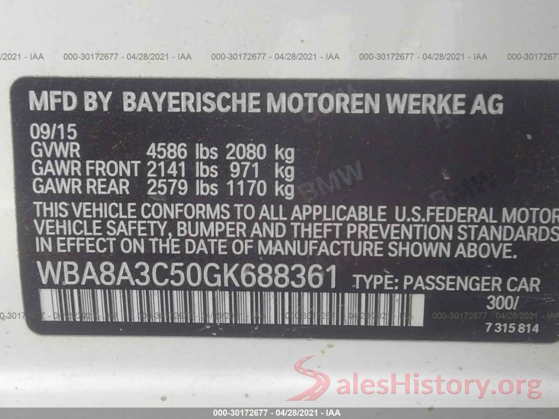 WBA8A3C50GK688361 2016 BMW 3 SERIES