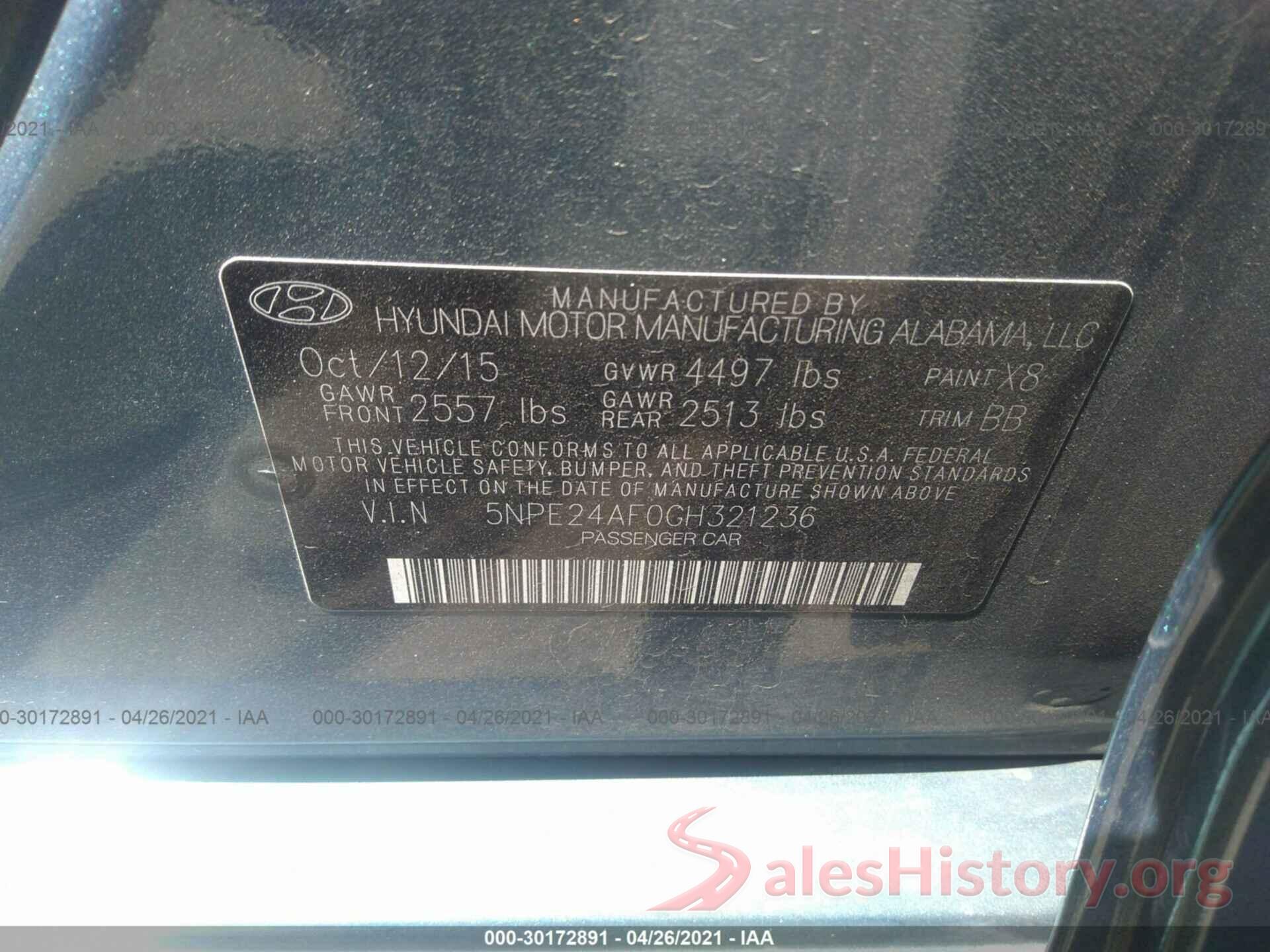 5NPE24AF0GH321236 2016 HYUNDAI SONATA