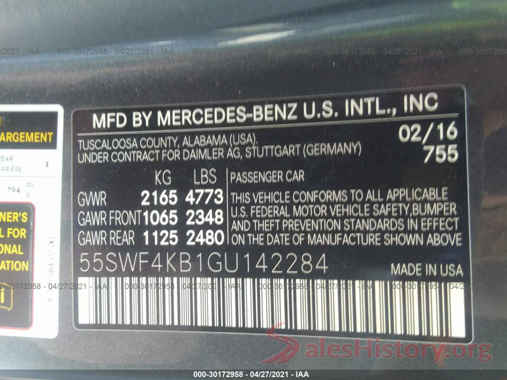 55SWF4KB1GU142284 2016 MERCEDES-BENZ C-CLASS