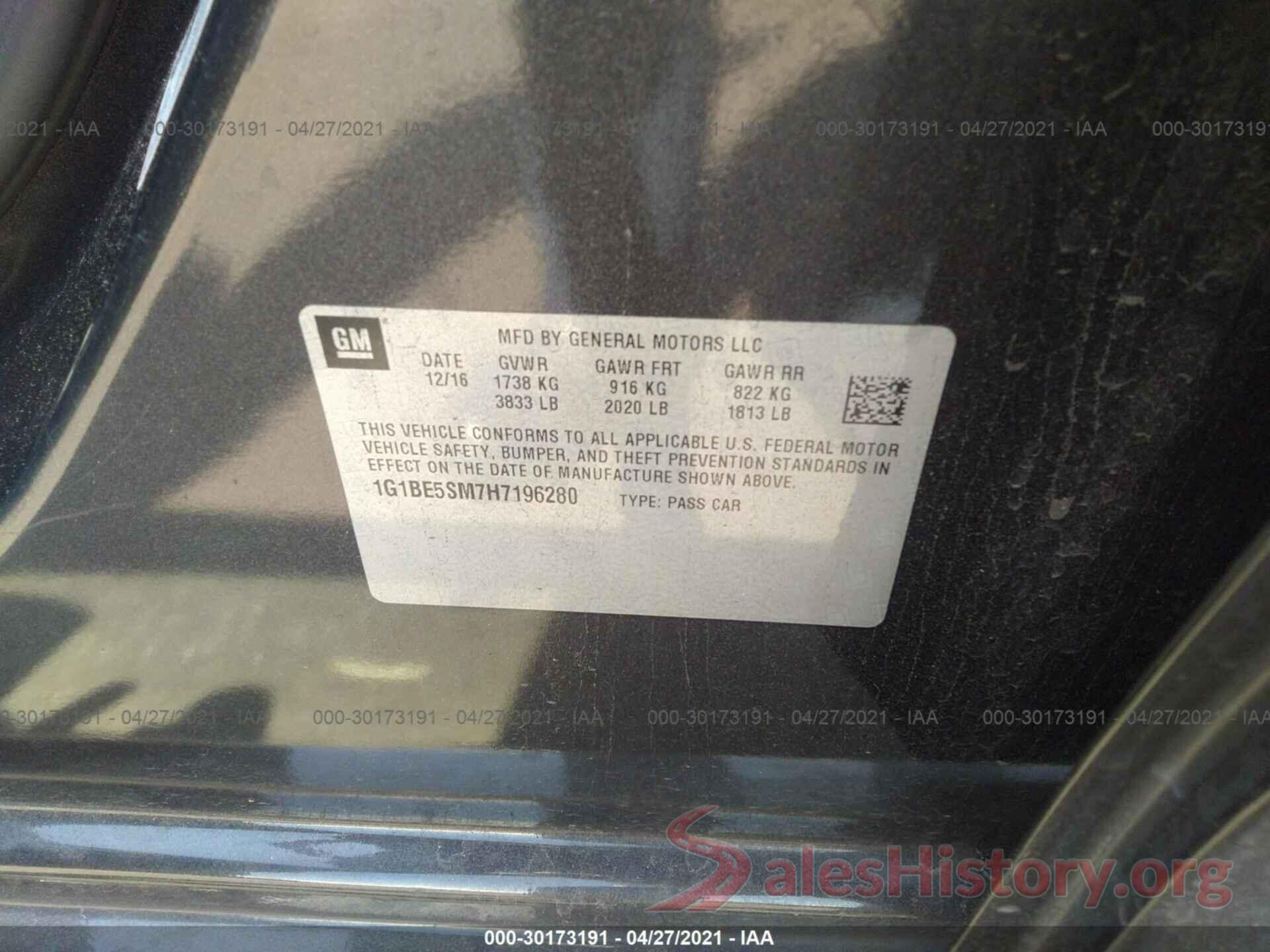 1G1BE5SM7H7196280 2017 CHEVROLET CRUZE