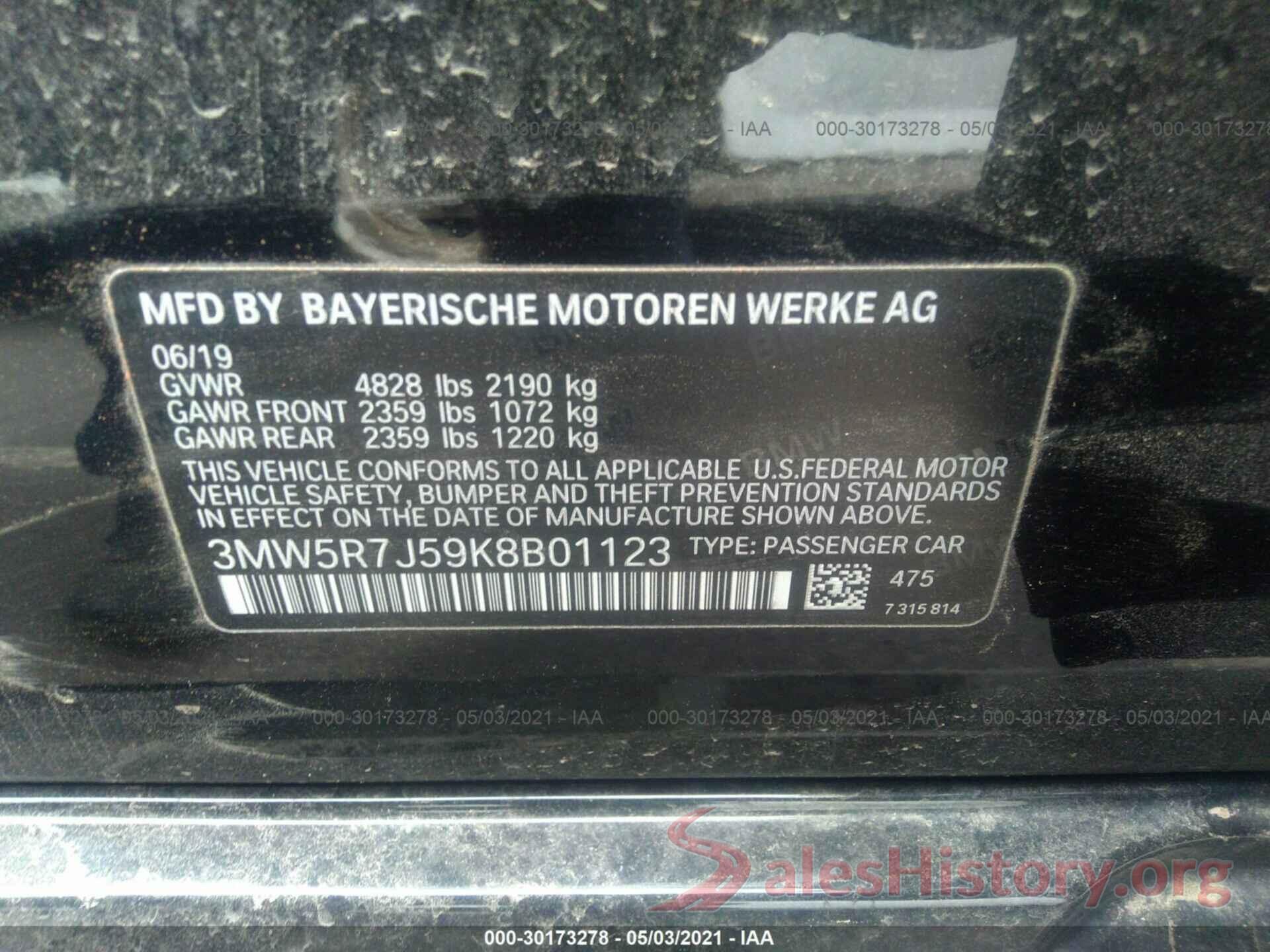 3MW5R7J59K8B01123 2019 BMW 3 SERIES