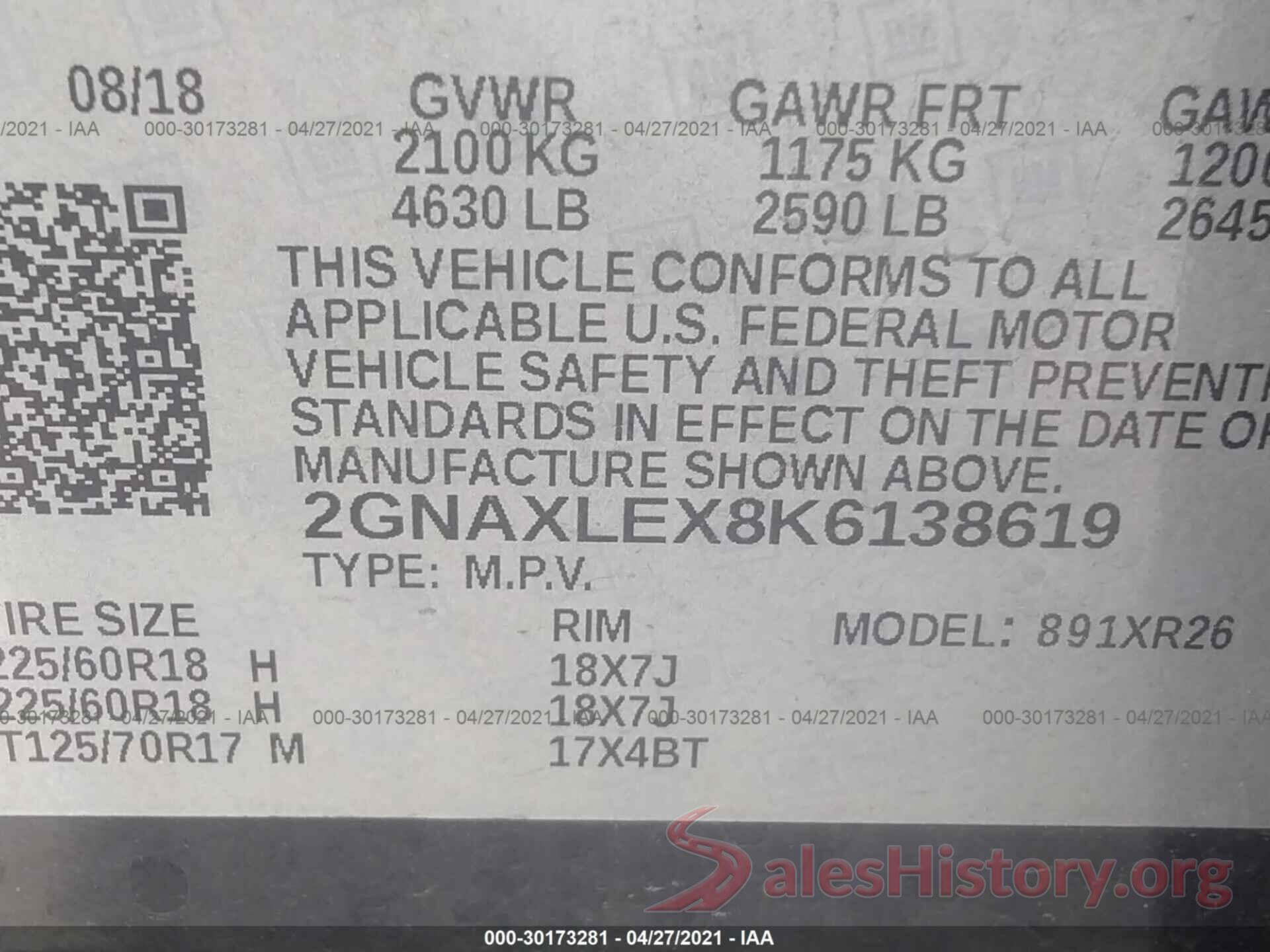 2GNAXLEX8K6138619 2019 CHEVROLET EQUINOX