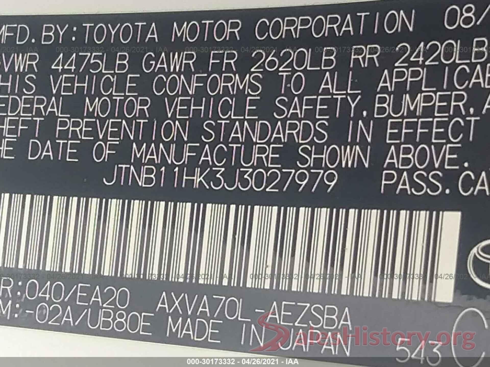 JTNB11HK3J3027979 2018 TOYOTA CAMRY