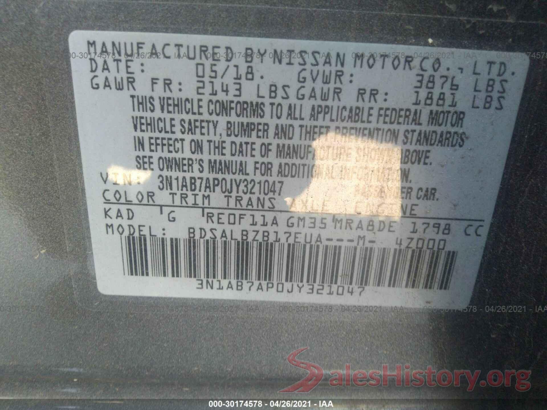 3N1AB7AP0JY321047 2018 NISSAN SENTRA