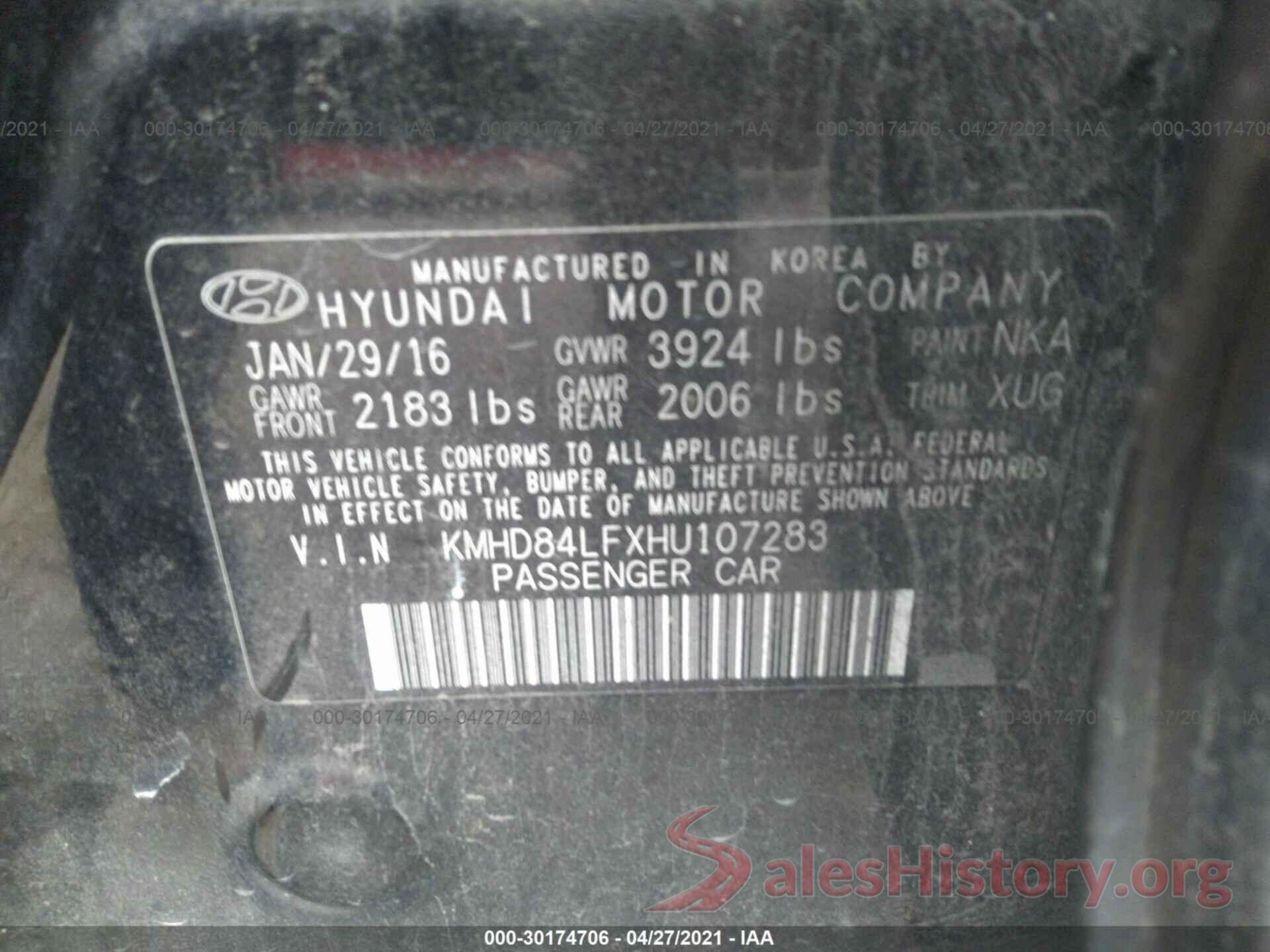 KMHD84LFXHU107283 2017 HYUNDAI ELANTRA