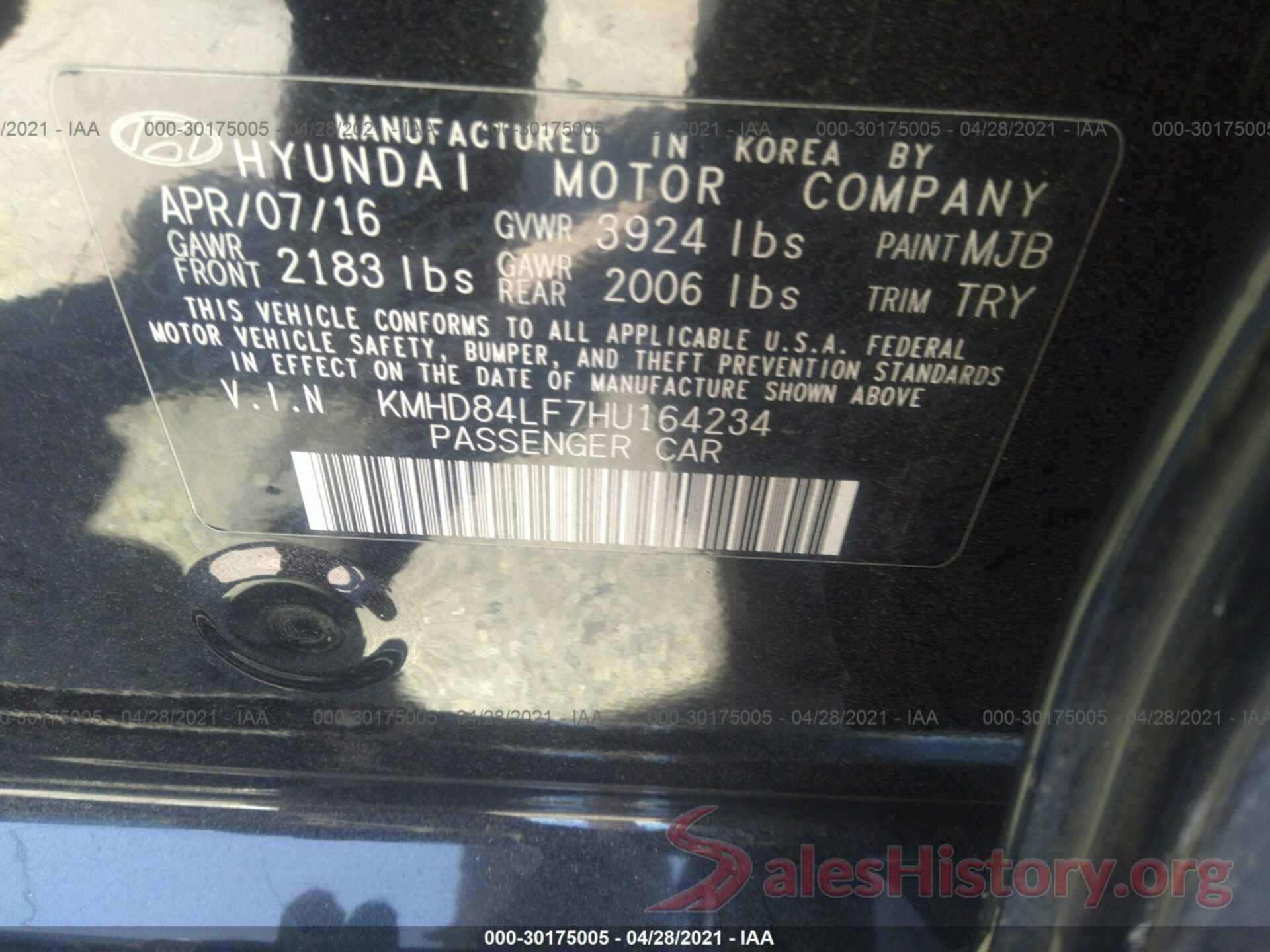 KMHD84LF7HU164234 2017 HYUNDAI ELANTRA