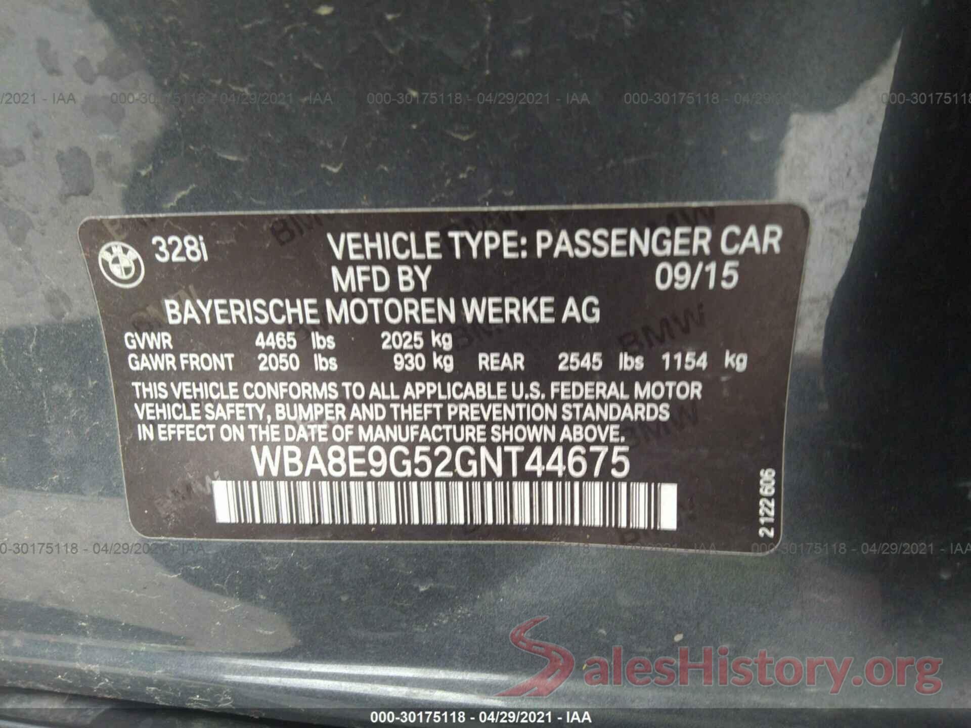 WBA8E9G52GNT44675 2016 BMW 3 SERIES