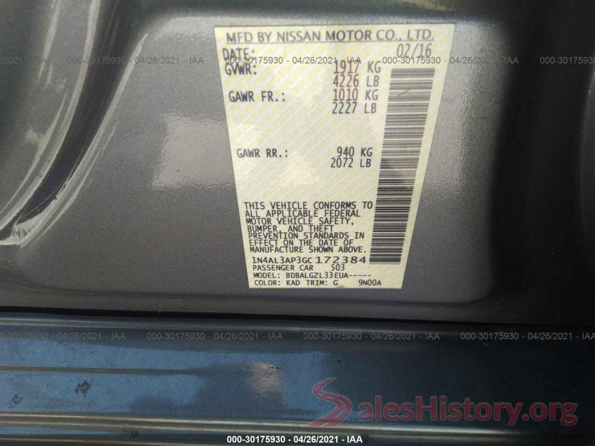 1N4AL3AP3GC172384 2016 NISSAN ALTIMA