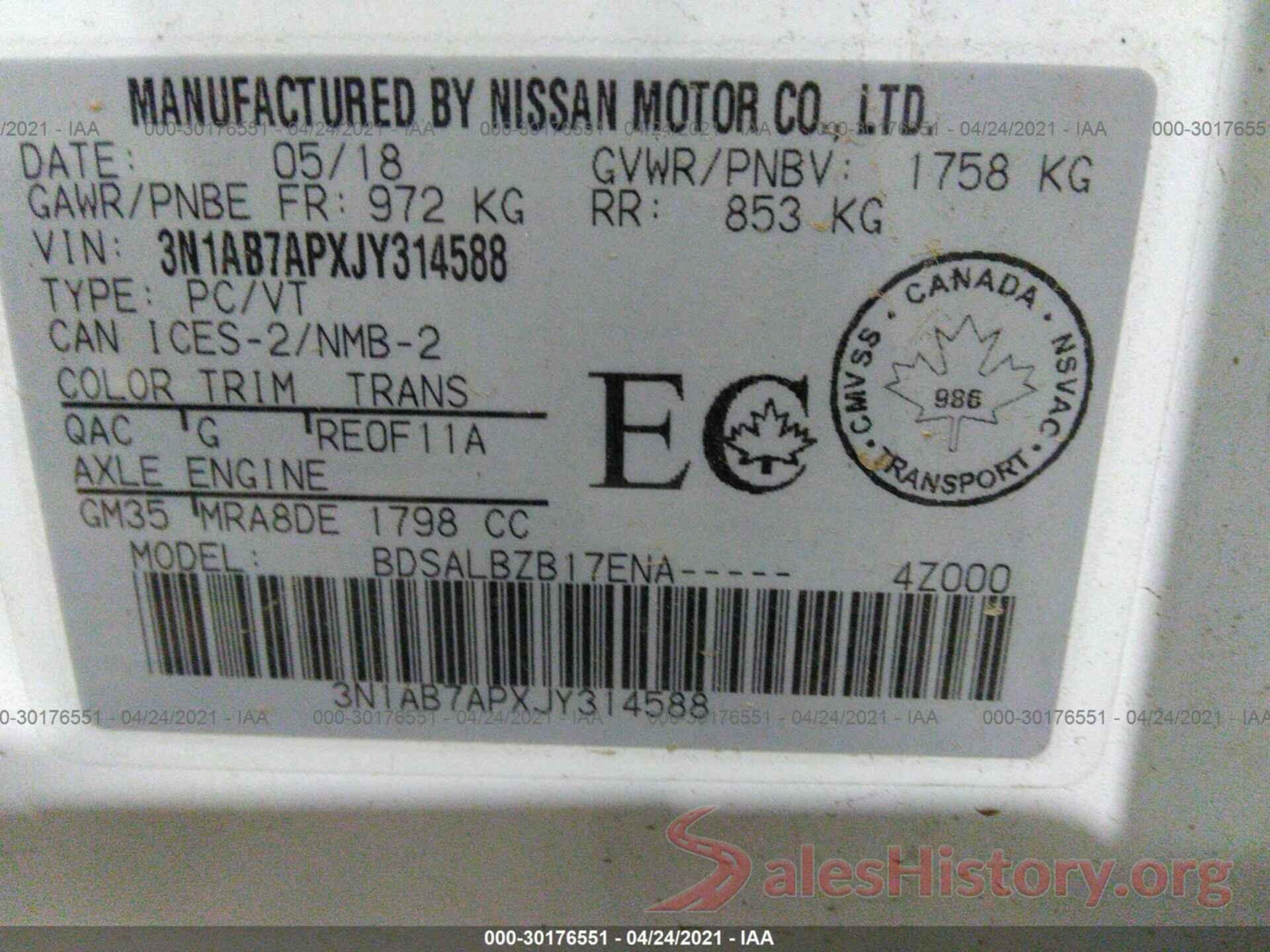 3N1AB7APXJY314588 2018 NISSAN SENTRA