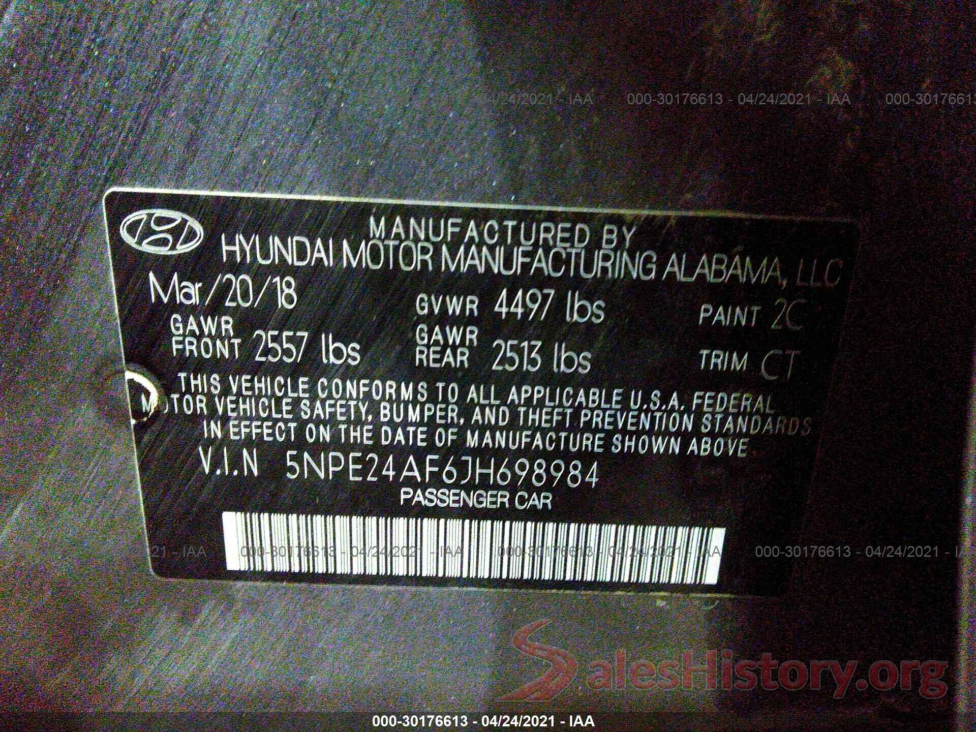 5NPE24AF6JH698984 2018 HYUNDAI SONATA