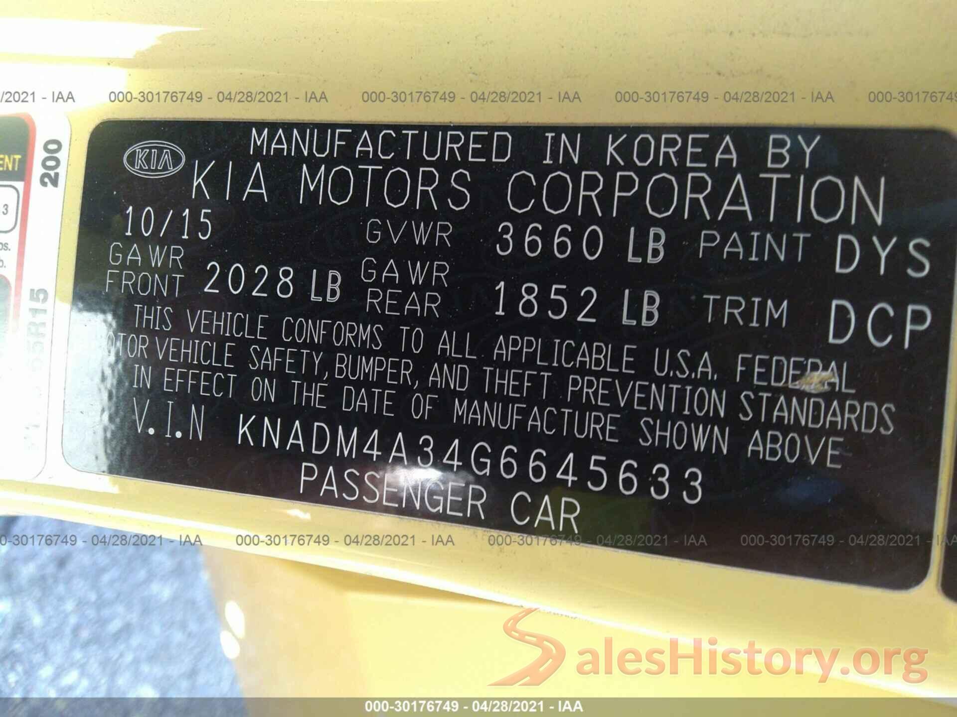 KNADM4A34G6645633 2016 KIA RIO