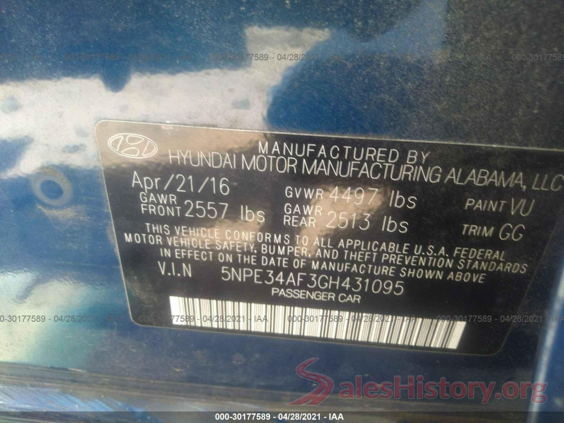 5NPE34AF3GH431095 2016 HYUNDAI SONATA