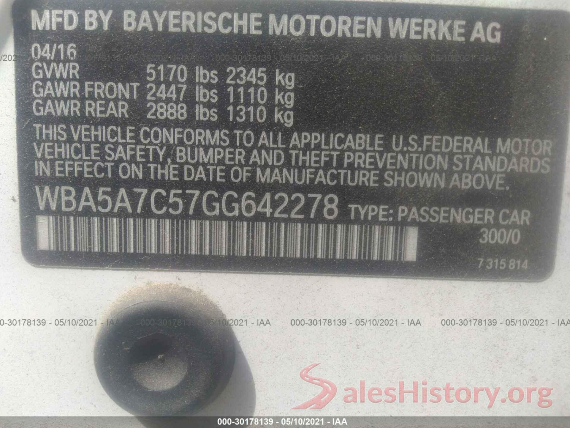 WBA5A7C57GG642278 2016 BMW 5 SERIES