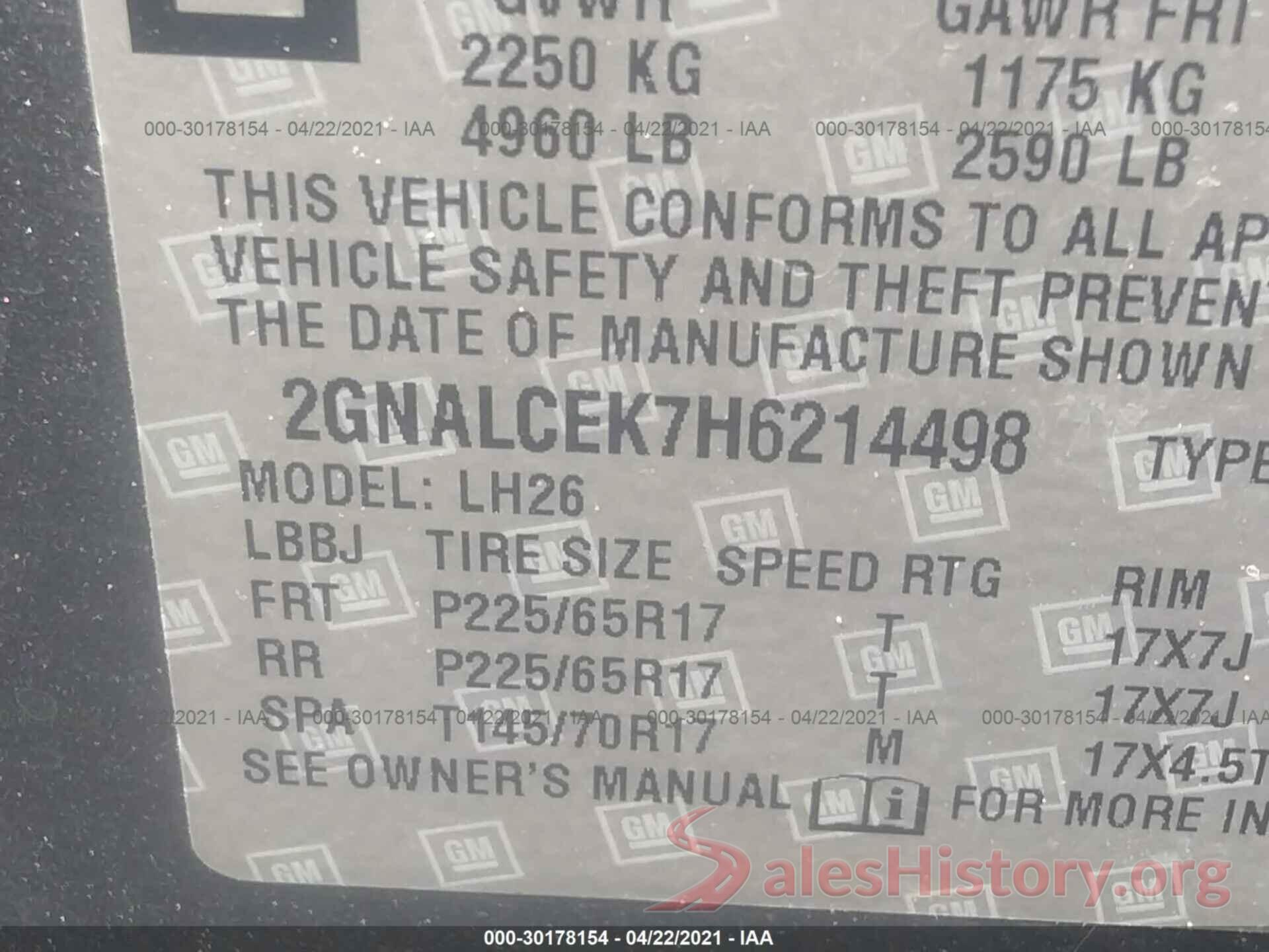 2GNALCEK7H6214498 2017 CHEVROLET EQUINOX