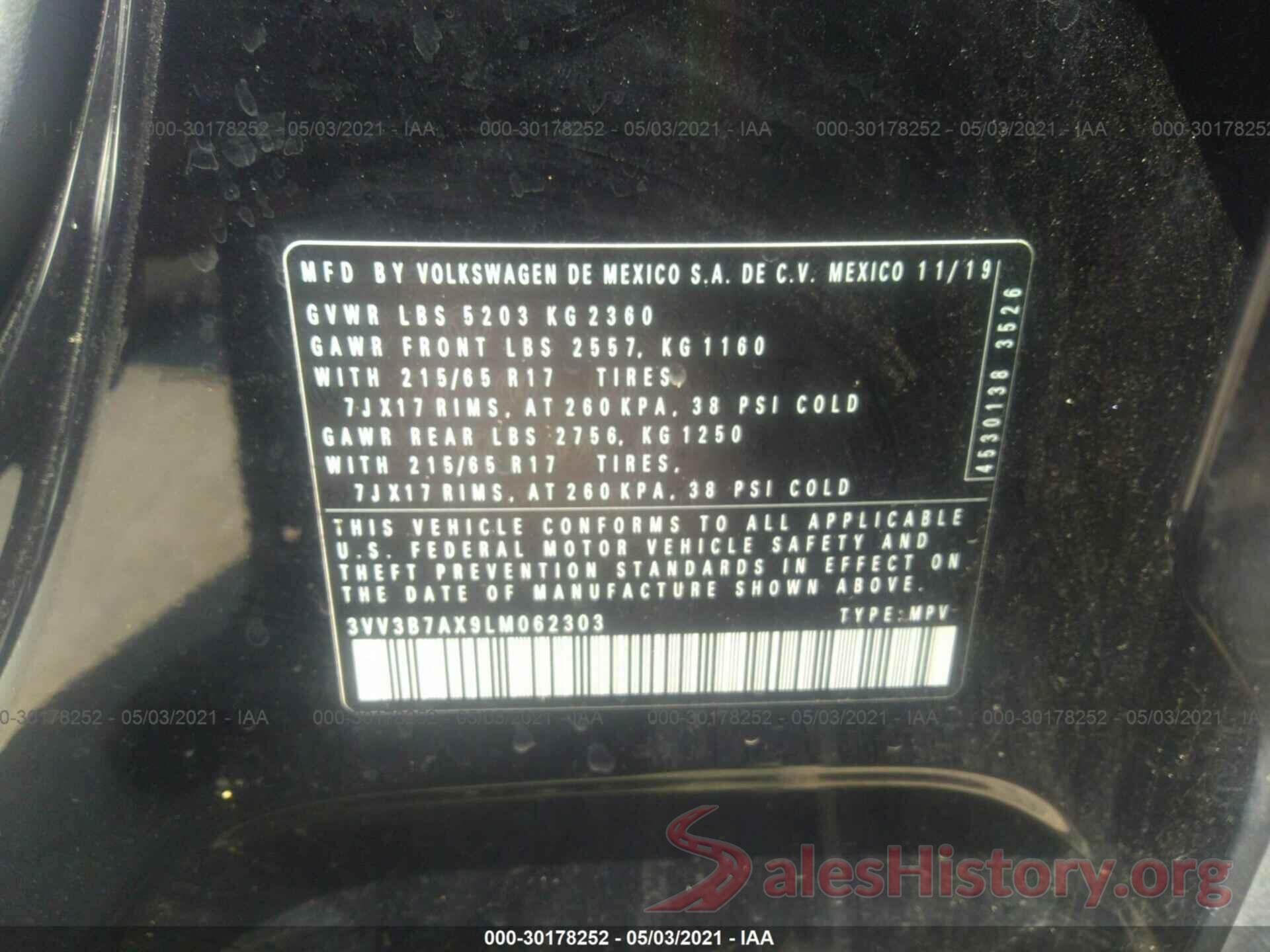 3VV3B7AX9LM062303 2020 VOLKSWAGEN TIGUAN