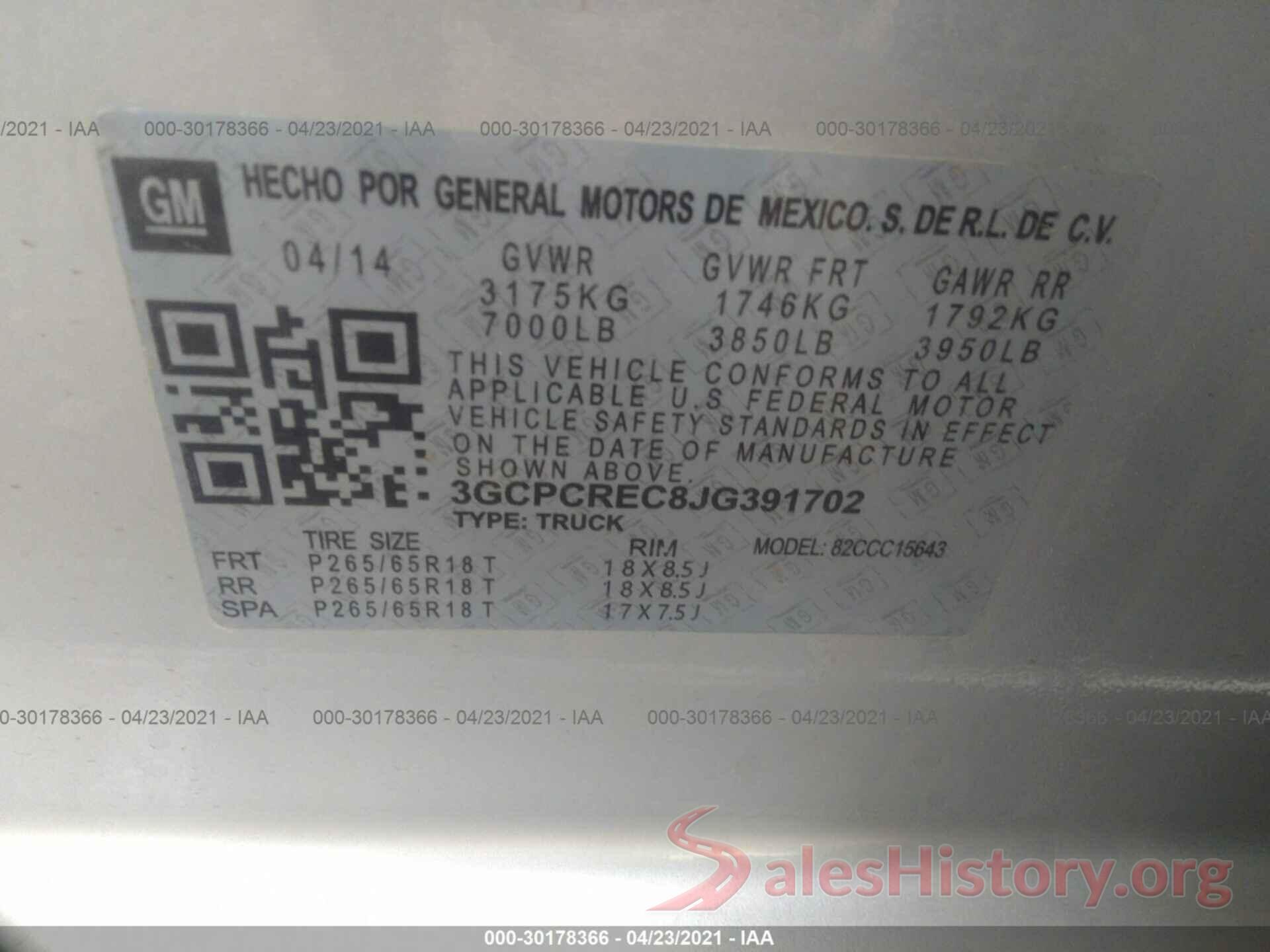 3GCPCREC8JG391702 2018 CHEVROLET SILVERADO 1500