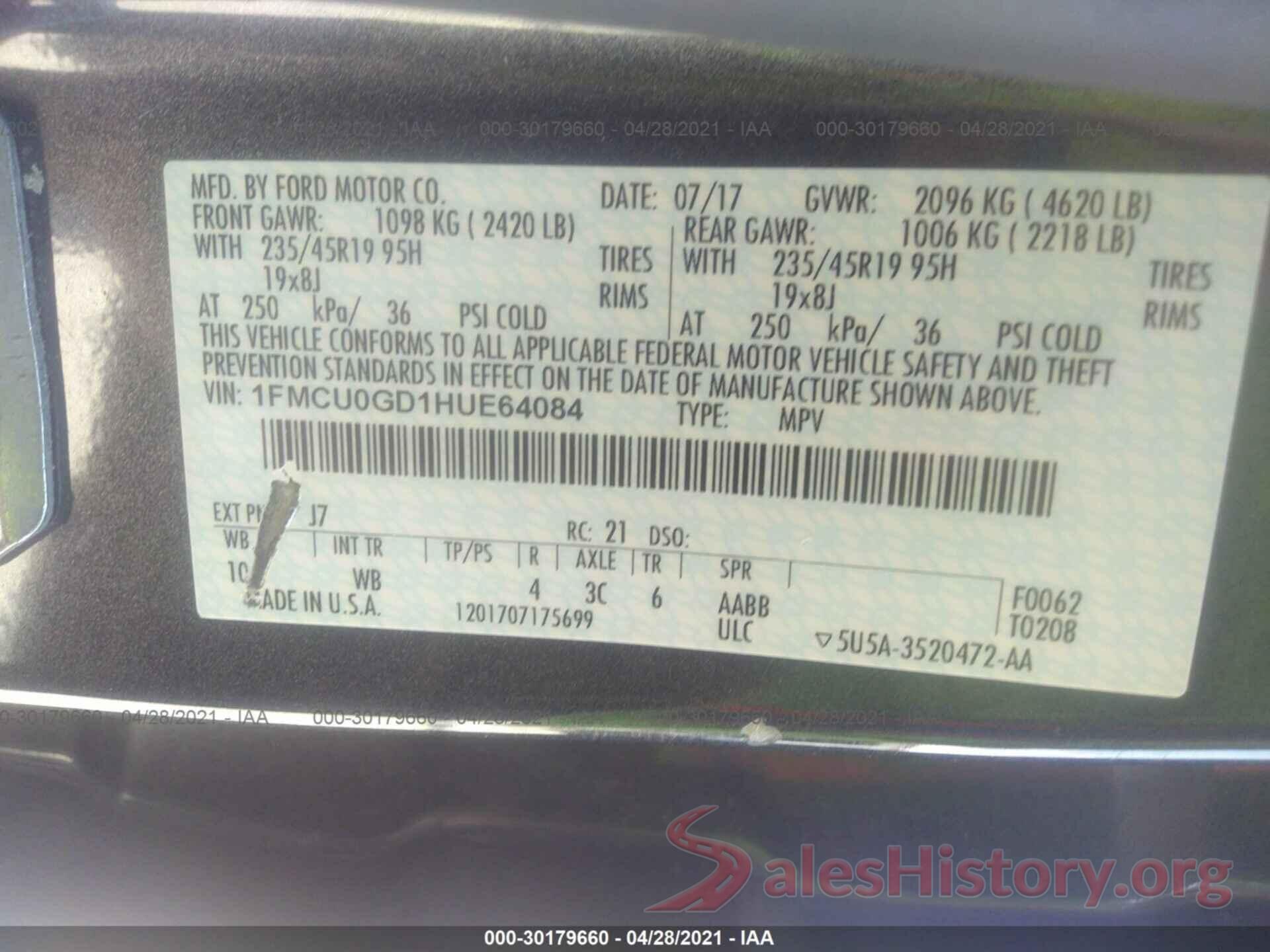 1FMCU0GD1HUE64084 2017 FORD ESCAPE