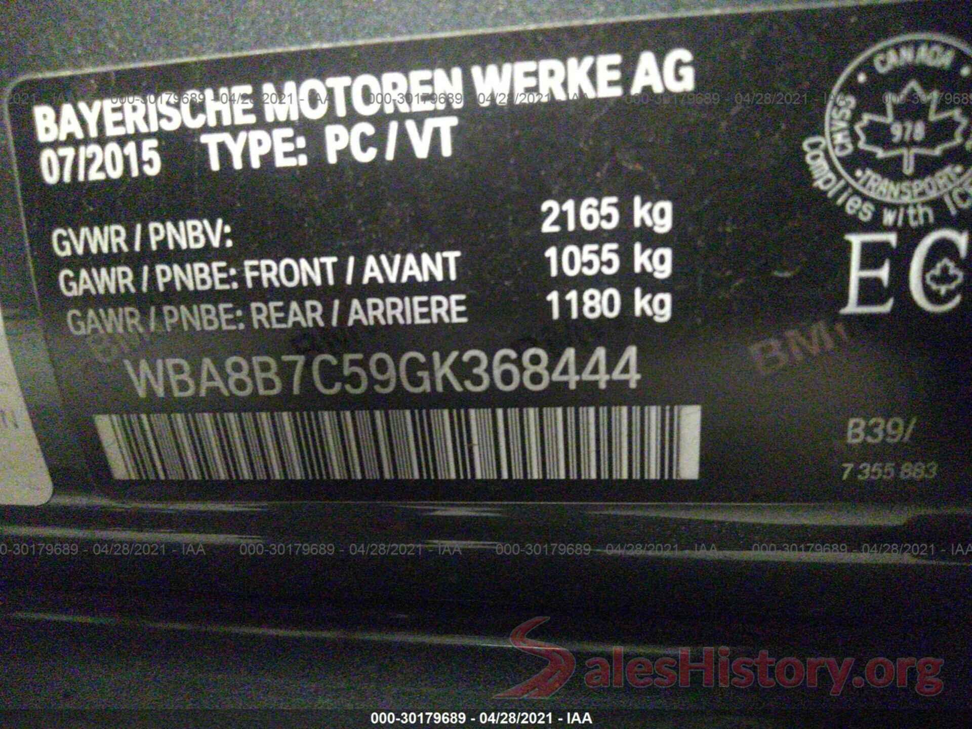 WBA8B7C59GK368444 2016 BMW 3 SERIES