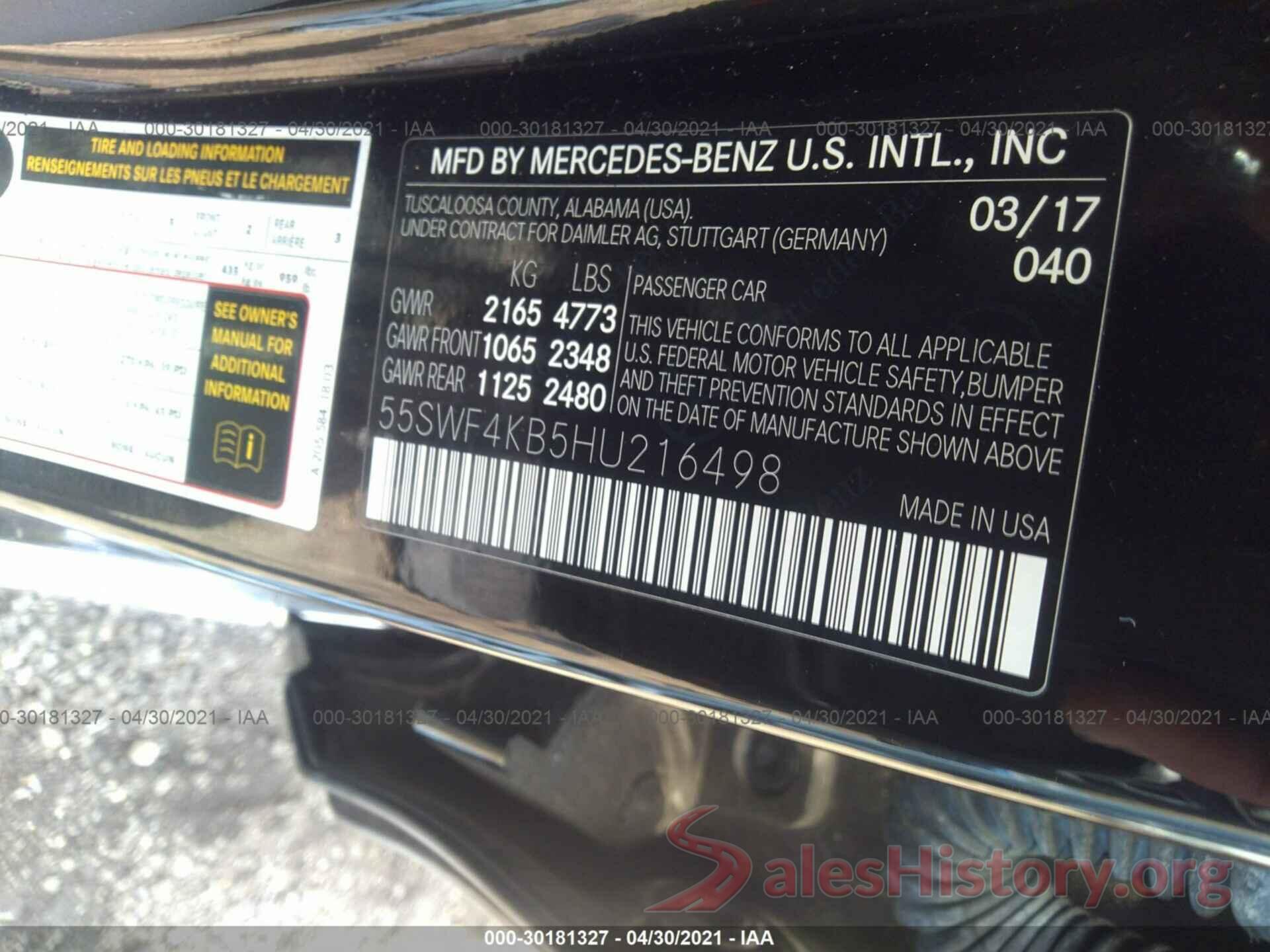 55SWF4KB5HU216498 2017 MERCEDES-BENZ C-CLASS