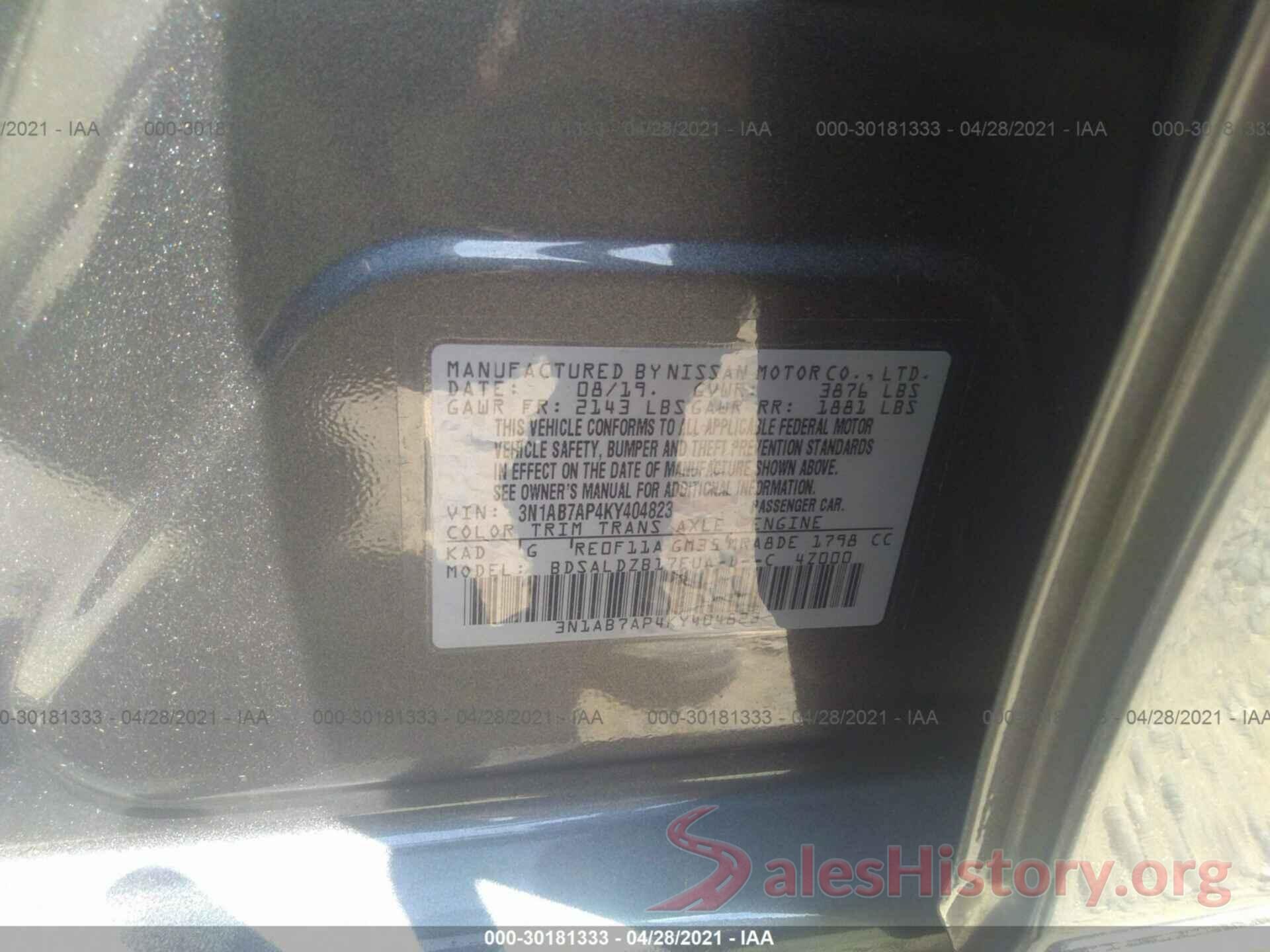 3N1AB7AP4KY404823 2019 NISSAN SENTRA