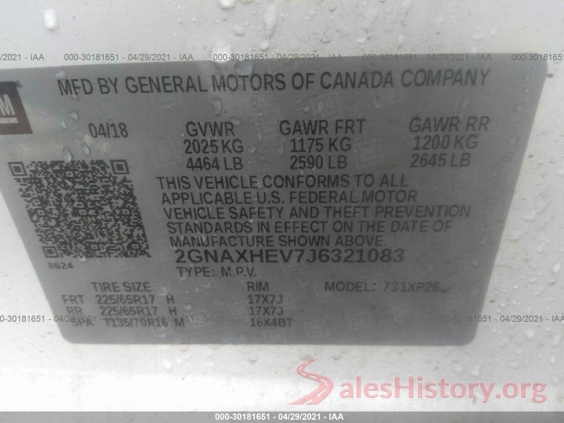 2GNAXHEV7J6321083 2018 CHEVROLET EQUINOX