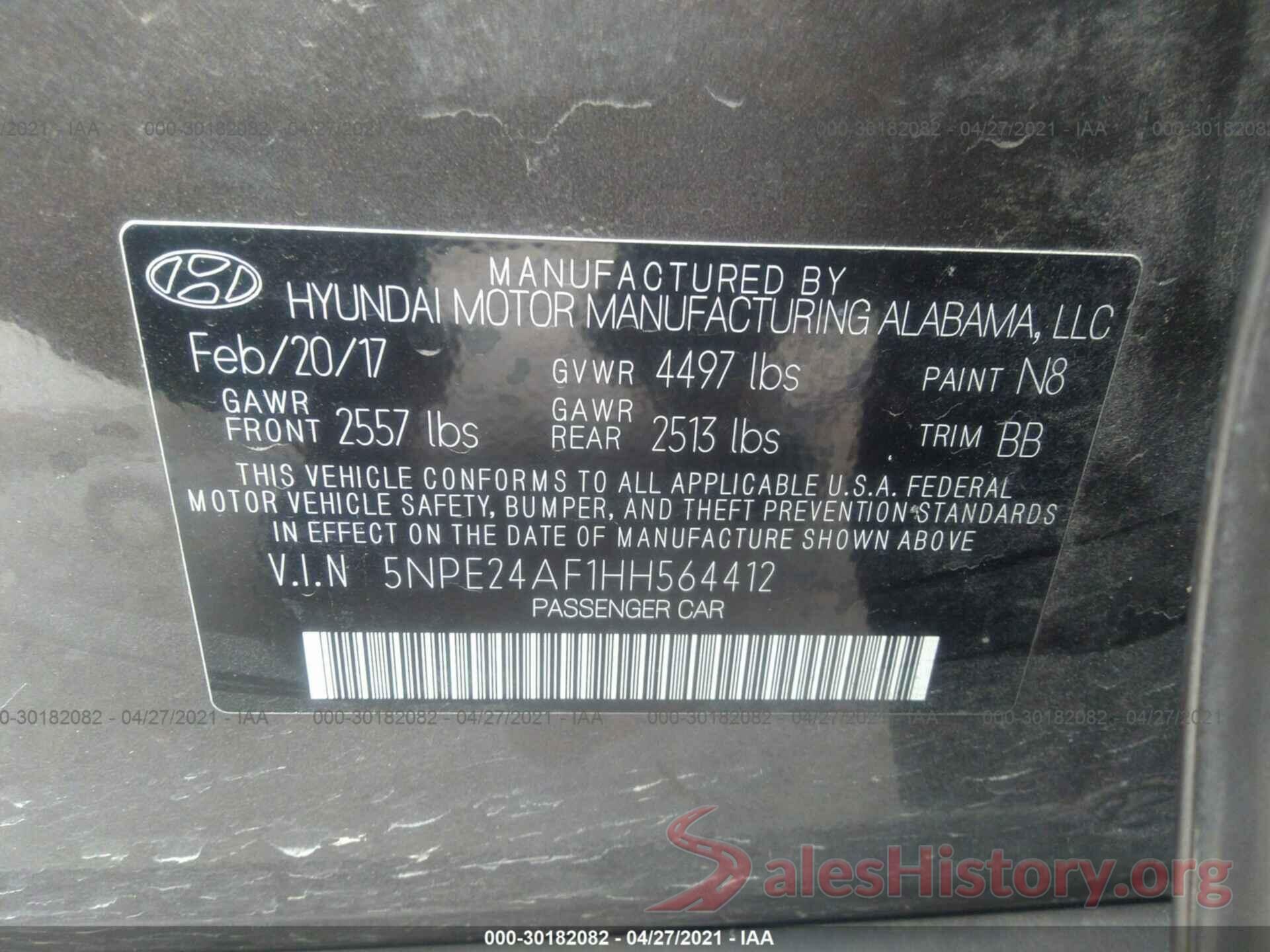 5NPE24AF1HH564412 2017 HYUNDAI SONATA