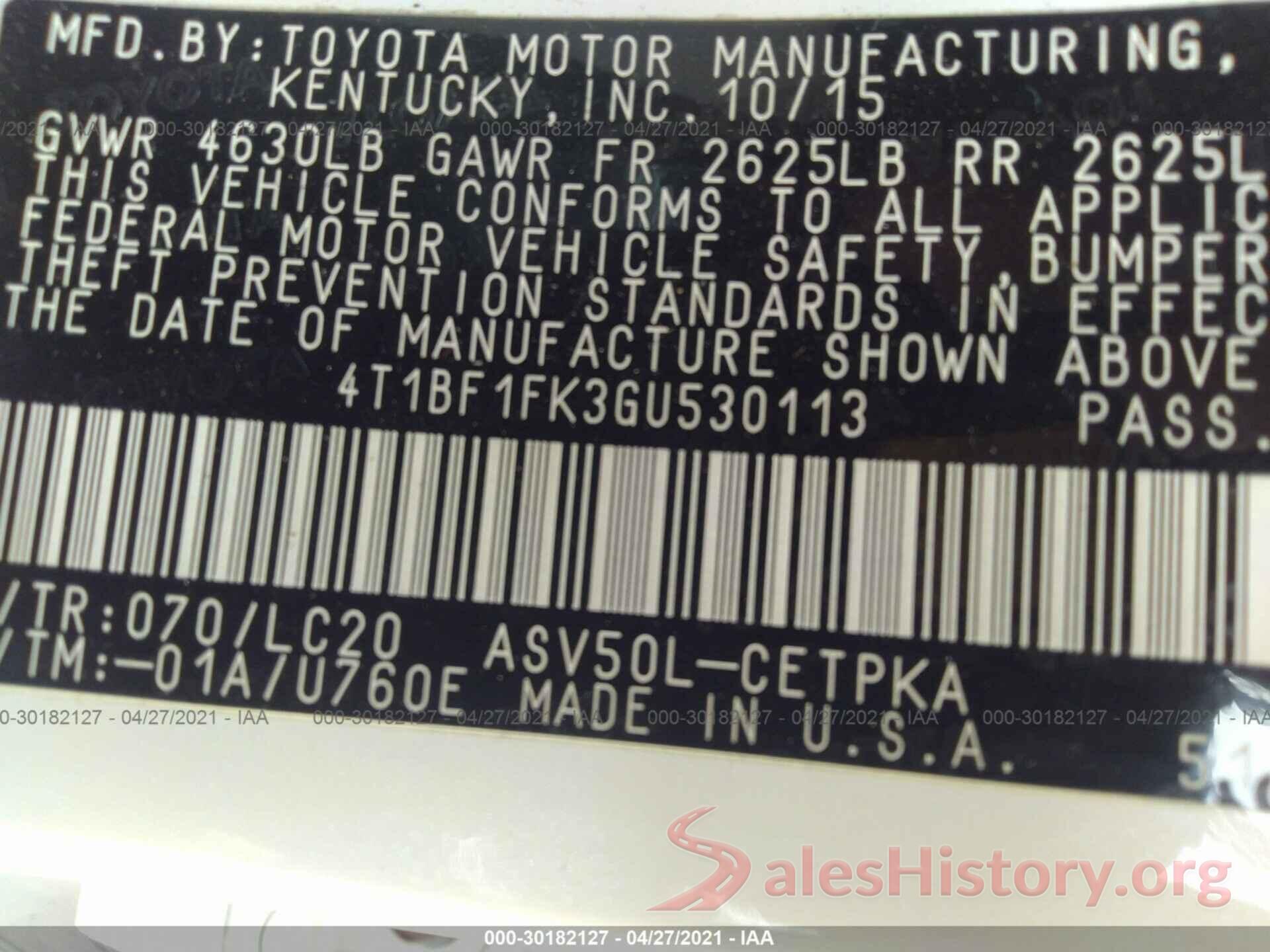 4T1BF1FK3GU530113 2016 TOYOTA CAMRY