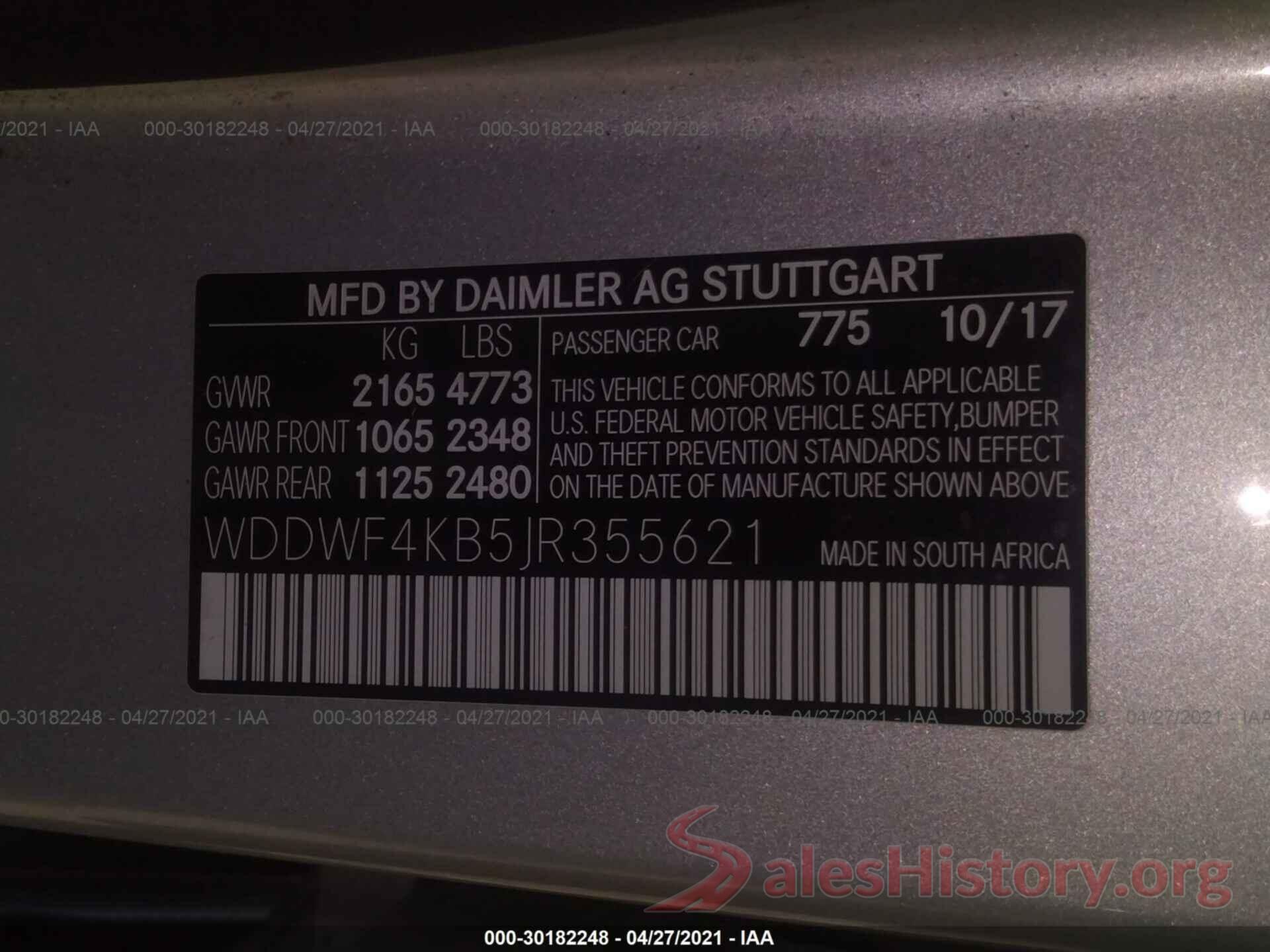 WDDWF4KB5JR355621 2018 MERCEDES-BENZ C-CLASS