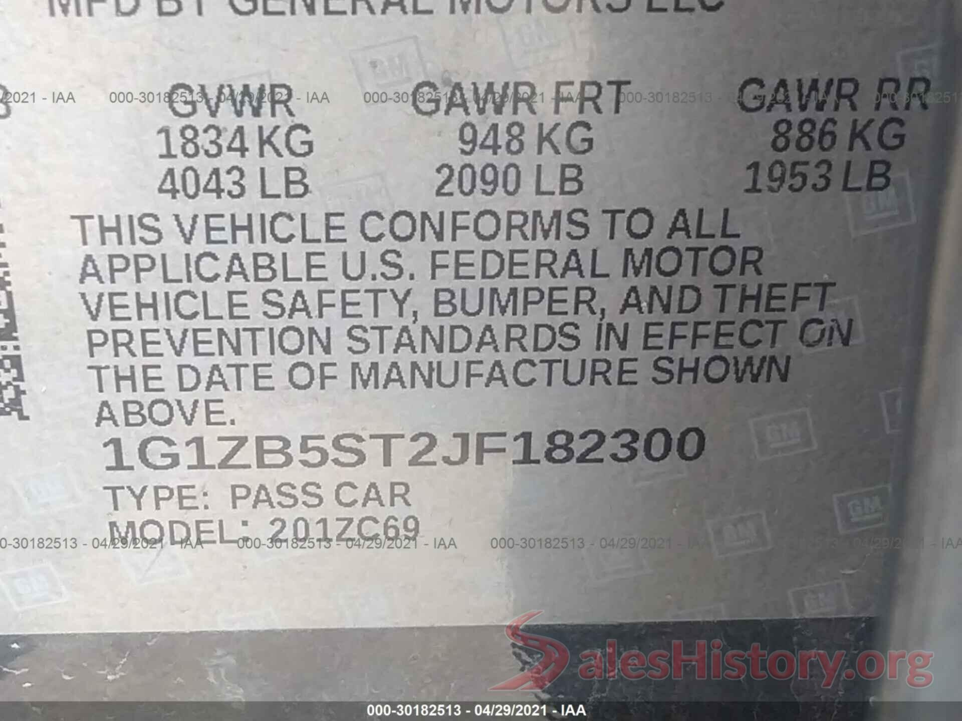 1G1ZB5ST2JF182300 2018 CHEVROLET MALIBU